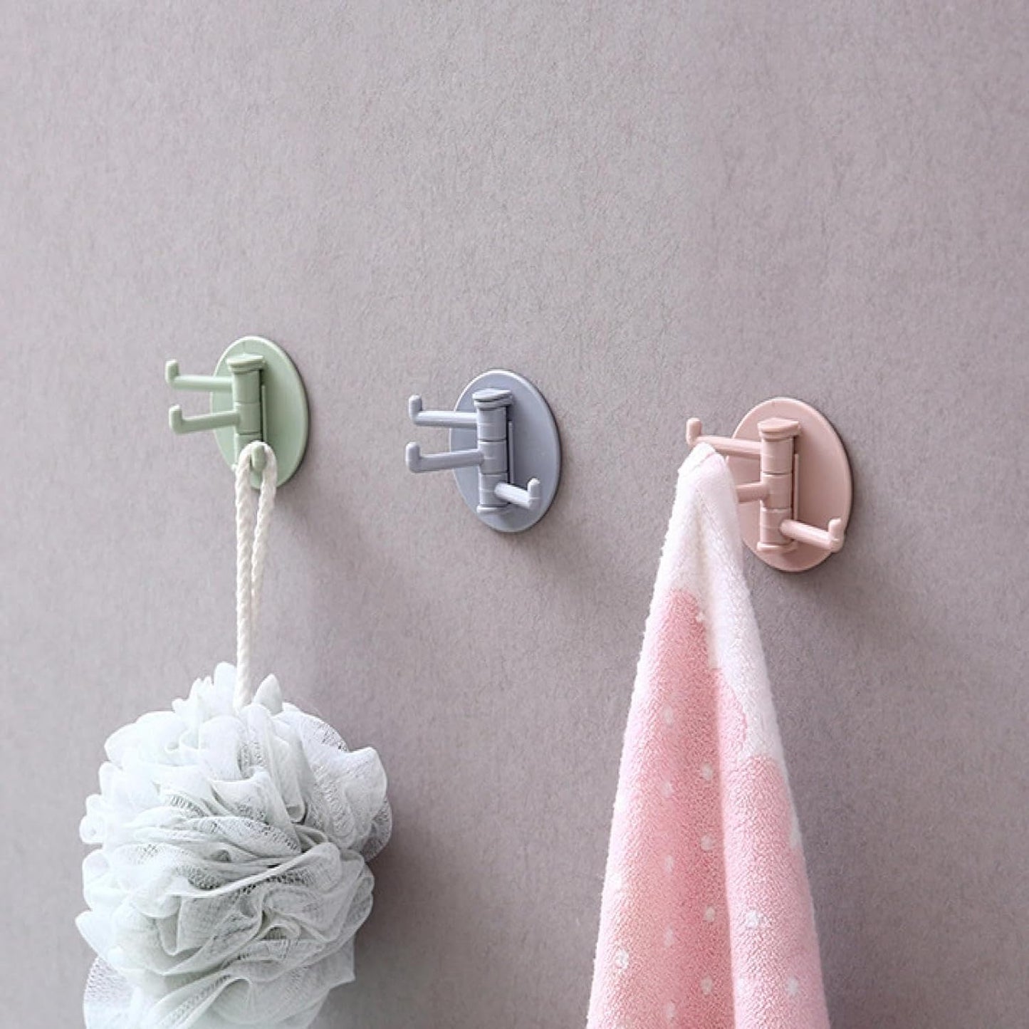 Sticky Hook Household Strong Punch-Free Hook, 180°Foldable Multi-Function Rotatable Hook with 3 Hooks, Suitable for Bathroom, Office (1 Pc) - Springkart 