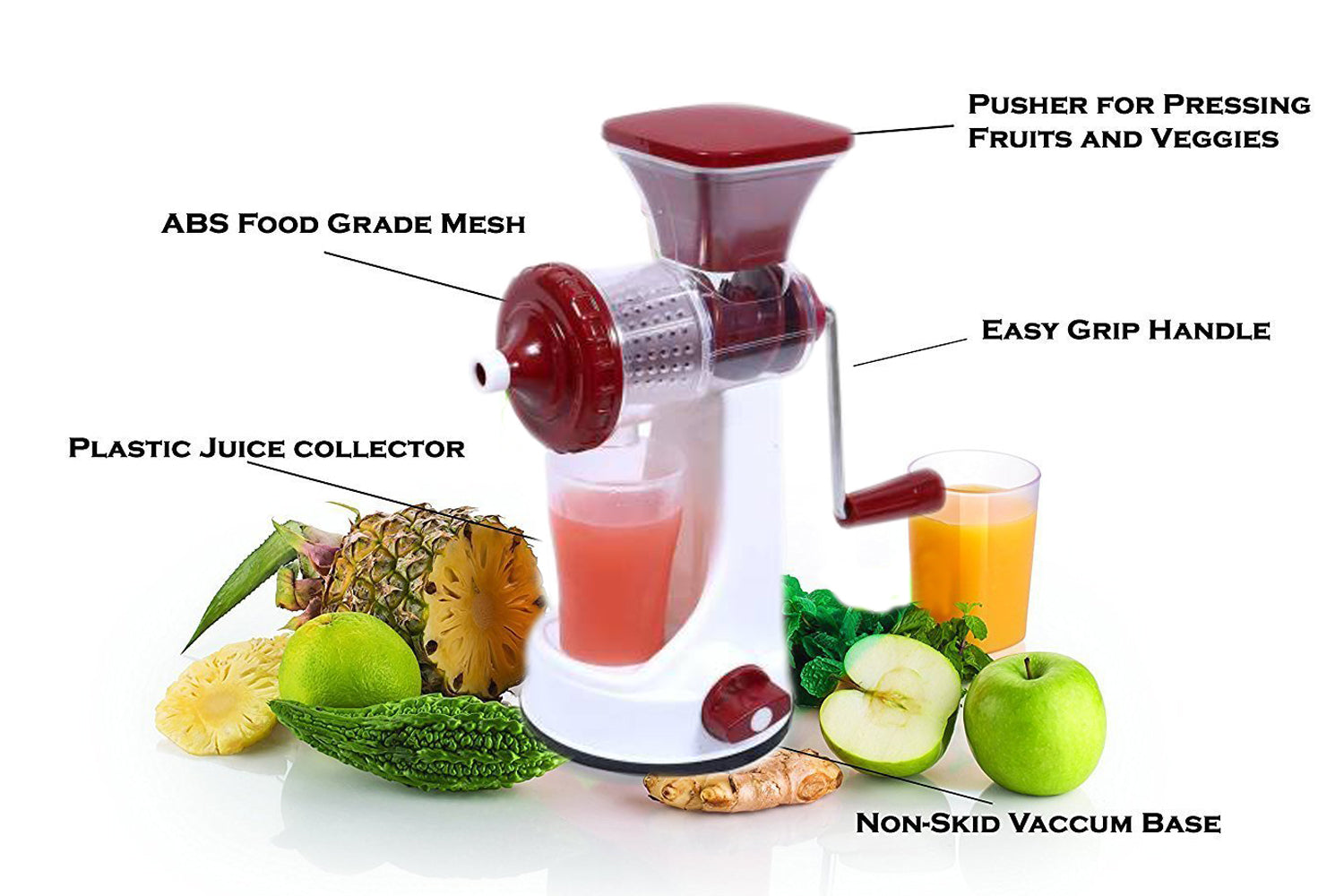 Manual Fruit Vegetable Juicer with Juice Cup and Waste Collector - Springkart 