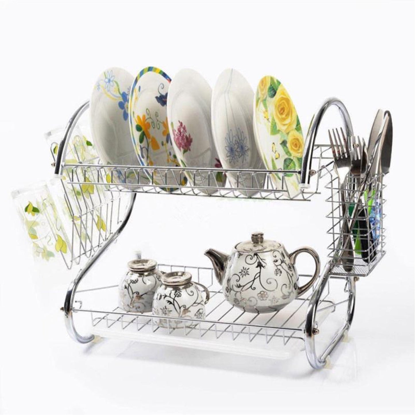 Stainless Steel 2 Layer Kitchen Dish Rack / Plate Cutlery Stand - Springkart 