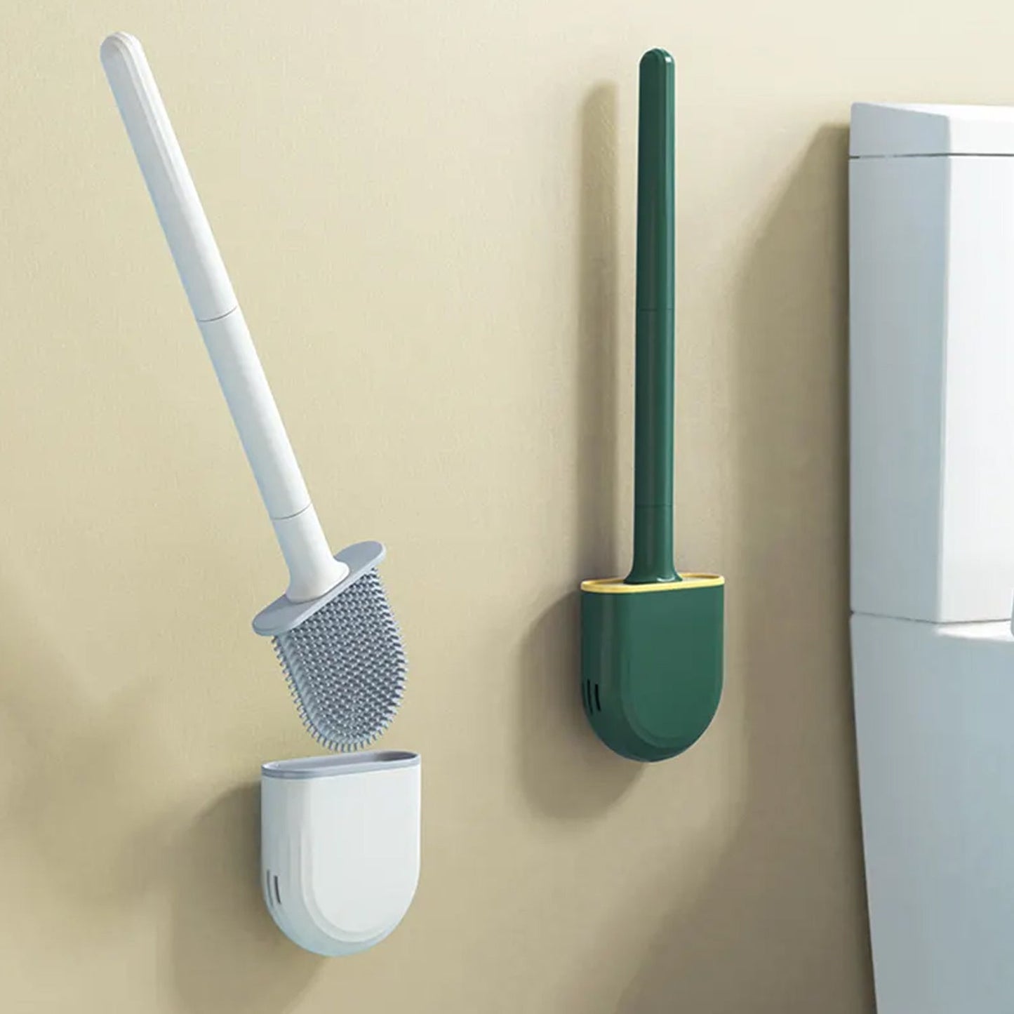 Silicone Toilet Brush with Holder Stand for Bathroom Cleaning - Springkart 