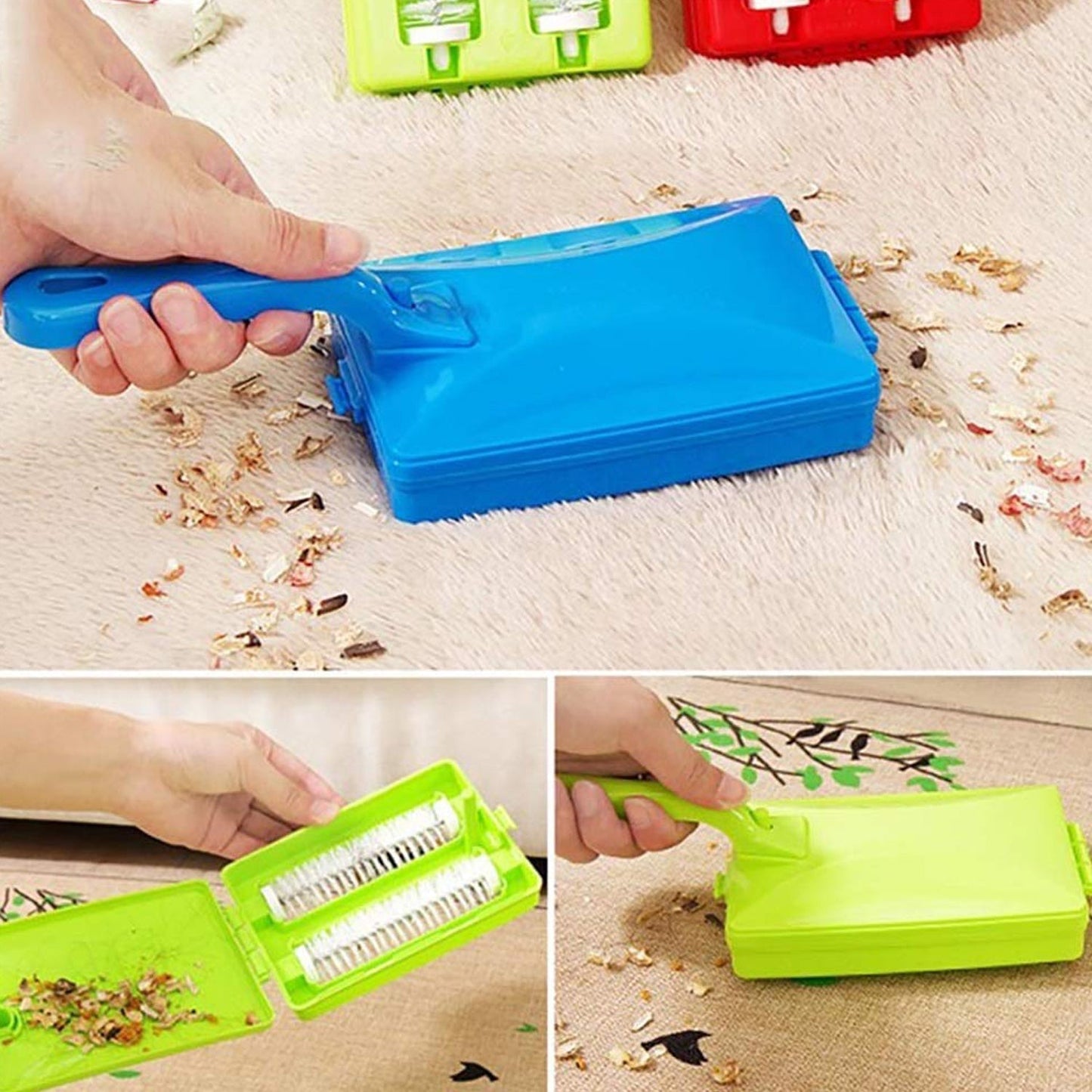 Plastic Handheld Carpet Roller Brush Cleaning with Dust Crumb Collector, Wet, and Dry Brush - Springkart 