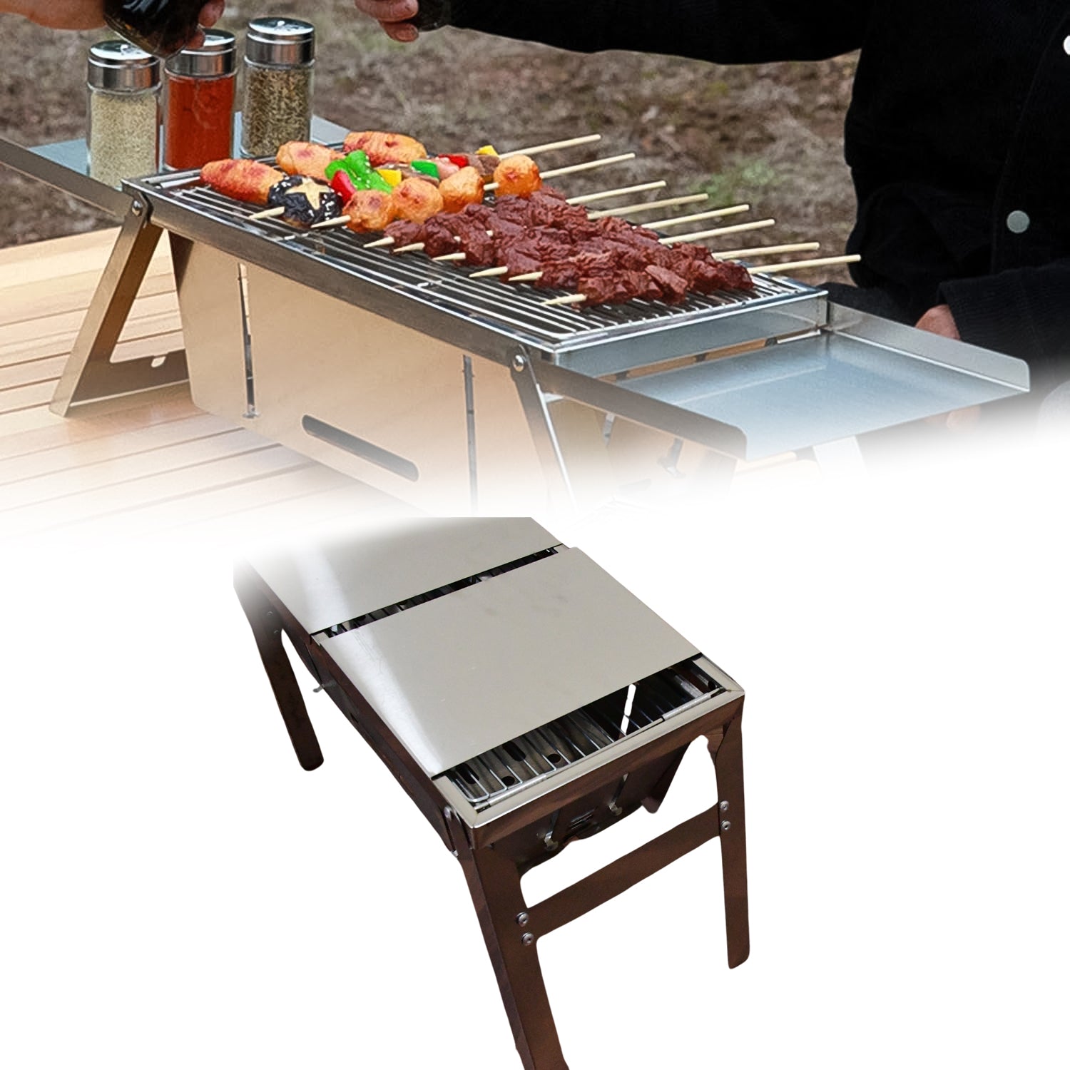 Portable BBQ / Barbecue Grill Stainless Steel Folding Charcoal Grill (1 Set / Net Weight : 2207 GM) - Springkart 