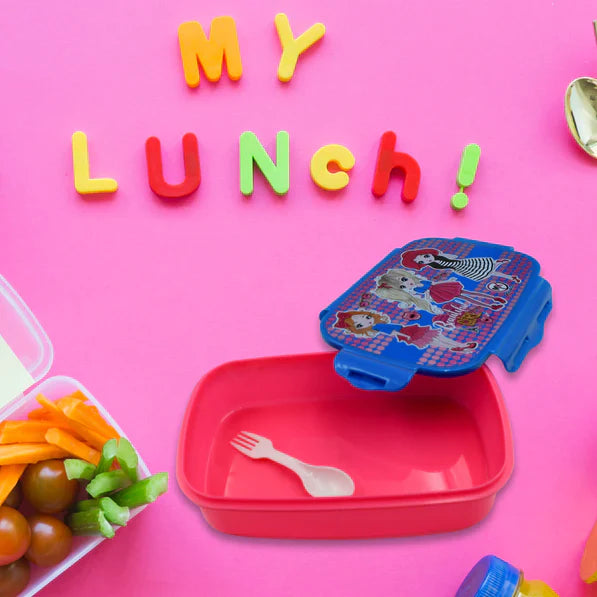 CARTOON PRINTED PLASTIC LUNCH BOX WITH INSIDE SMALL BOX & SPOON FOR KIDS, AIR TIGHT LUNCH TIFFIN BOX FOR GIRLS BOYS, FOOD CONTAINER, SPECIALLY DESIGNED FOR SCHOOL GOING BOYS AND GIRLS - Springkart 