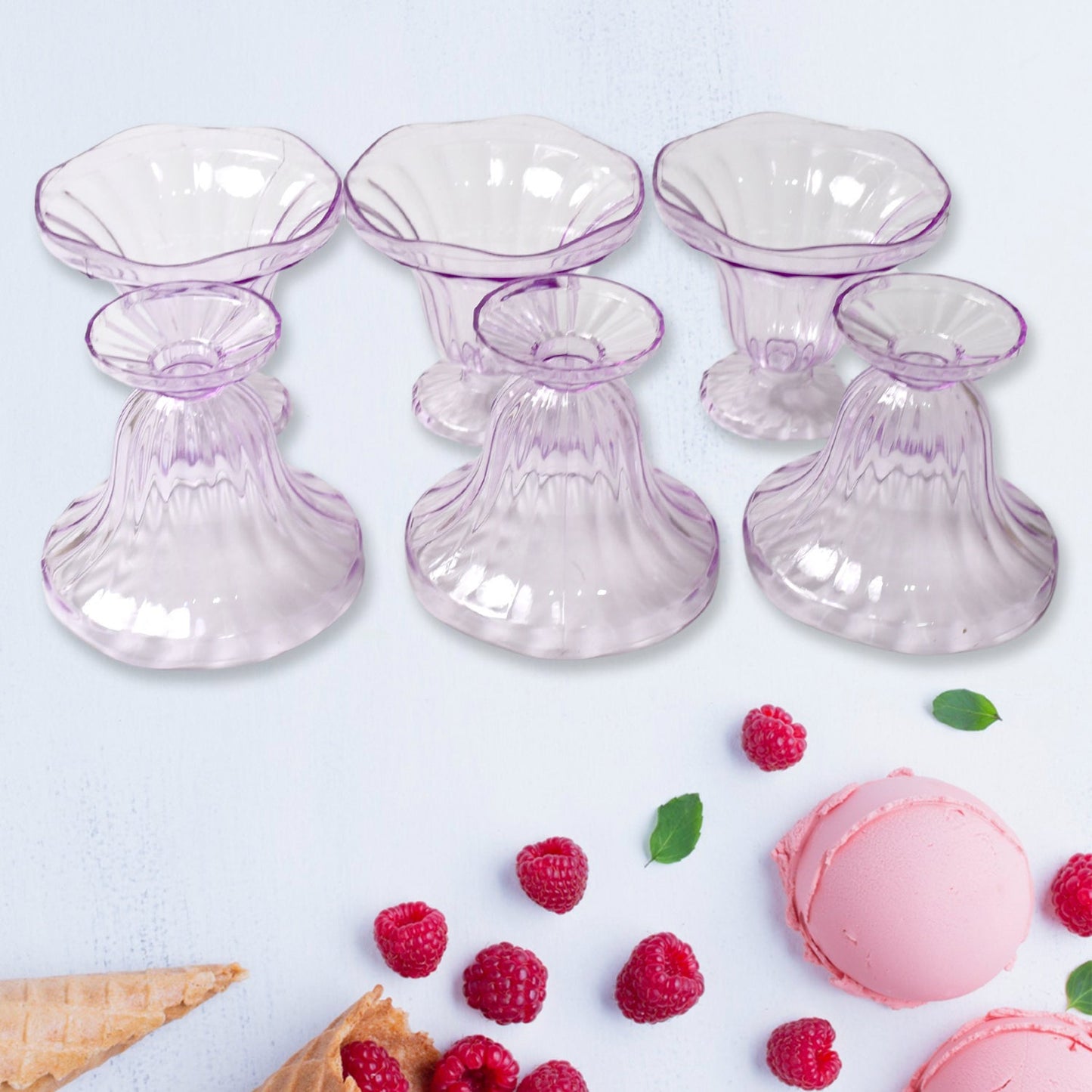 Crystal Plastic Ice-Cream Bowl, Home & Kitchen Serving Platter or Dessert Cup for Sundae, Sweets, Snacks, Fruit, Pudding, Nuts or Dip, Serving Bowls (Crystal Cups, Set of 6) - Springkart 