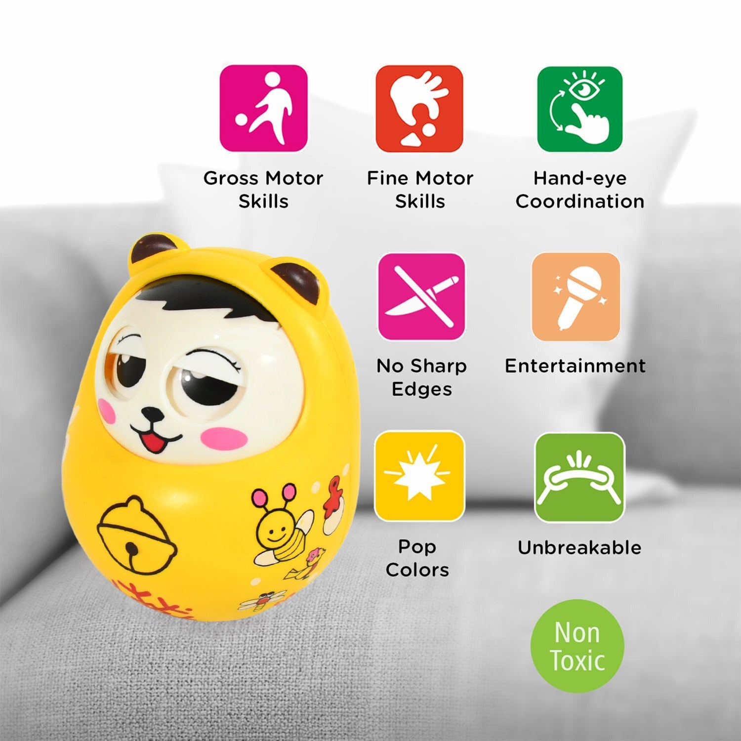 Musical Roly Poly Toys for Baby | Push and Shake Wobbling Toy with Music | Tumbler Doll Toy for Babies | Sound Balancing Doll Toys for Baby Boys, Girls 8+ Months Multicolor (1 Pc) - Springkart 