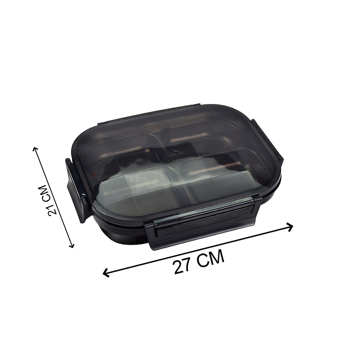 Black Transparent 4 Compartment Lunch Box for Kids and adults, Stainless Steel Lunch Box with 4 Compartments. - Springkart 