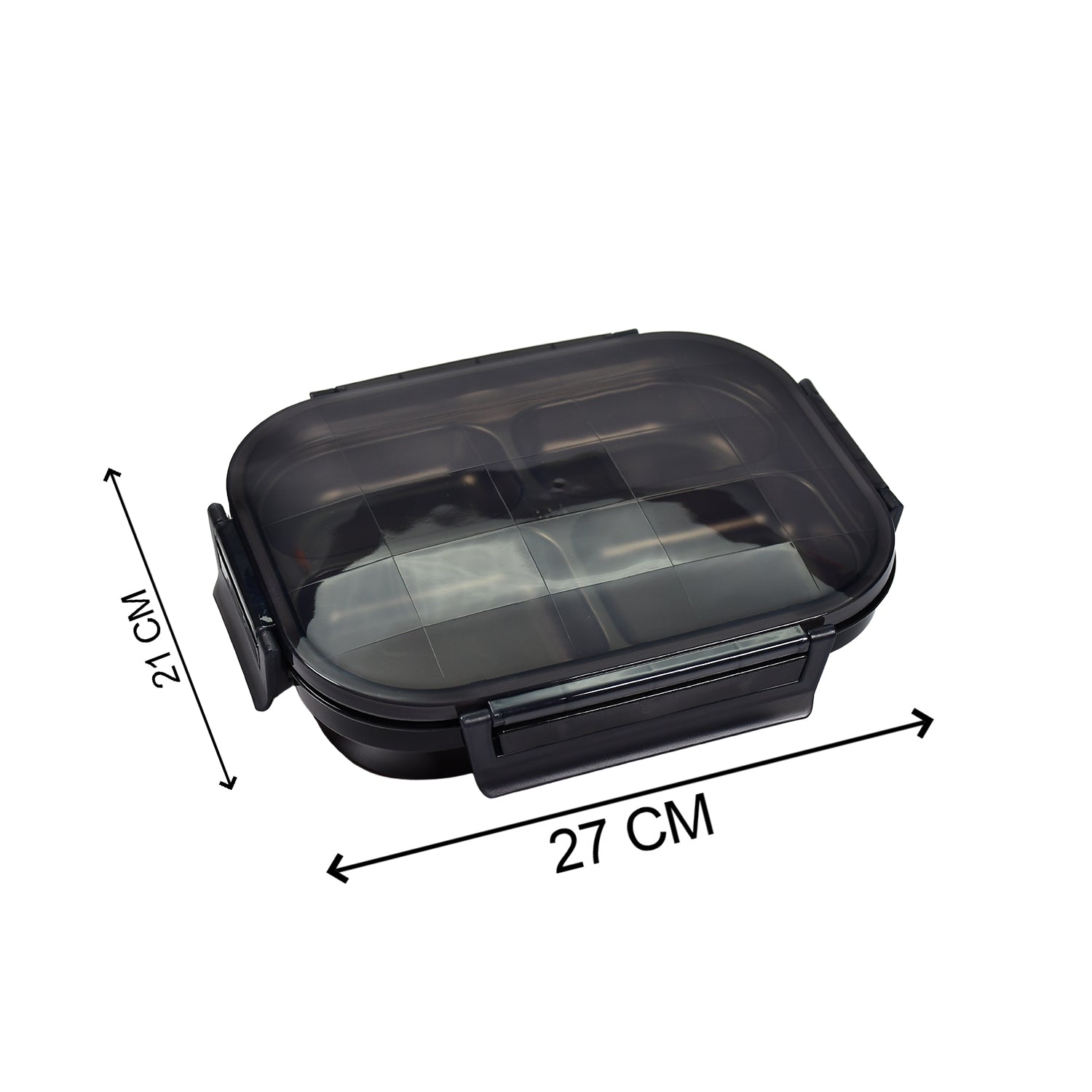 Black Transparent 4 Compartment Lunch Box for Kids and adults, Stainless Steel Lunch Box with 4 Compartments. - Springkart 