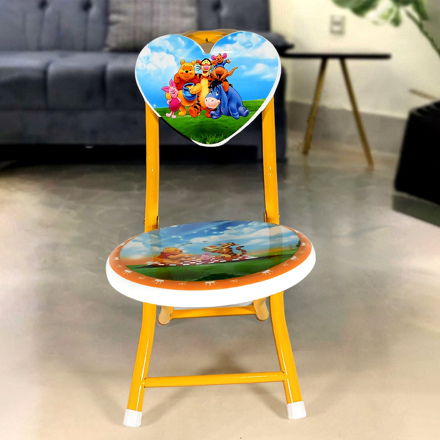 Heart Shape Kids Chair Cartoon Printed Foldable Kids / Children Folding Chair for Playrooms, Schools, Daycares, and Home. Metal and Fibre Body Picnic Beach Camping Chair (1 Pc) - Springkart 