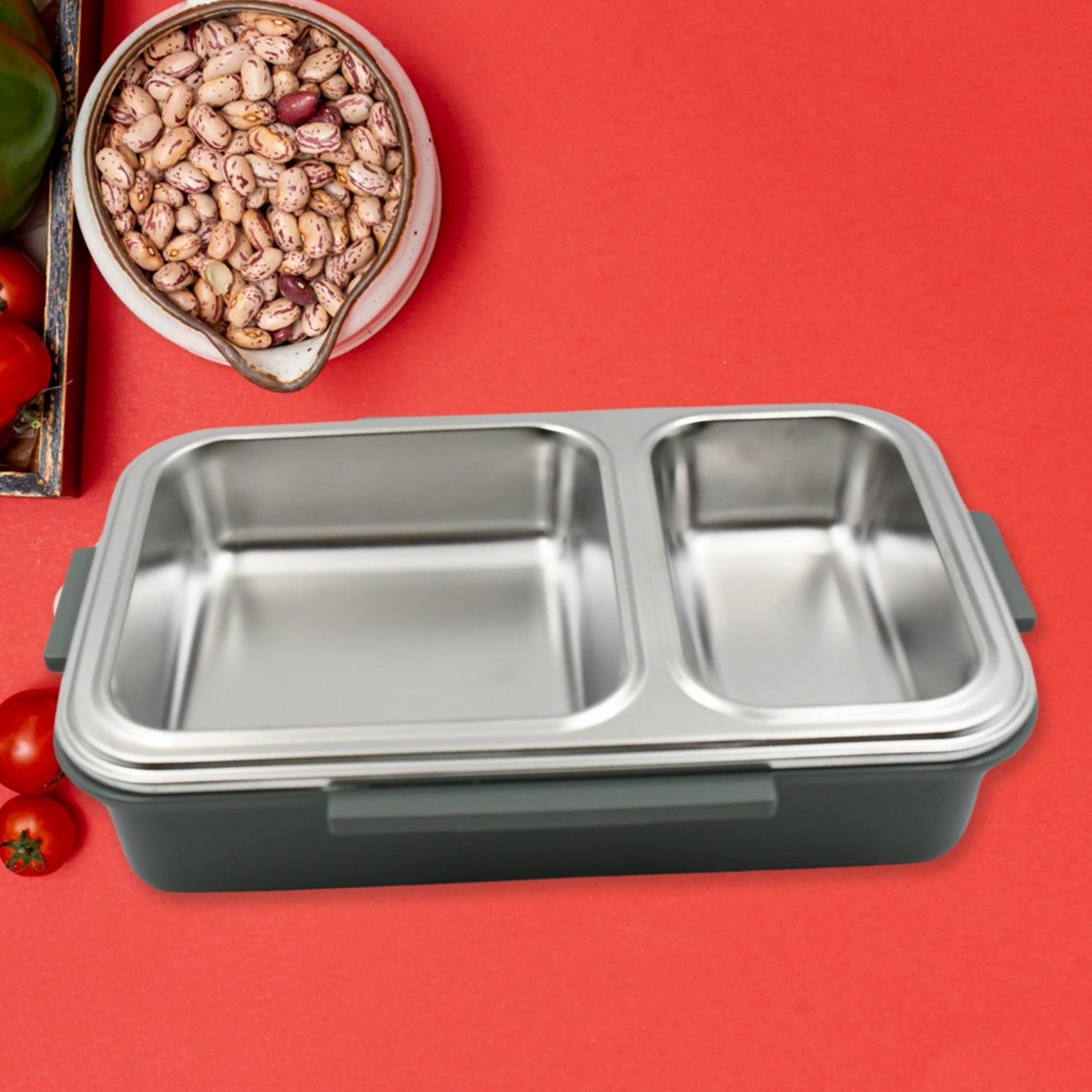 Miracle Quick Lock Leak Proof 2 Compartment Stainless Steel LUNCH BOX Inner Plate Reusable Microwave Freezer Safe Lunch Box Trendy Thermal Insulation Leak Proof for Office Vacuum Tiffin Box for Boys / Girls / School / Office Women and Men  - Springkart 