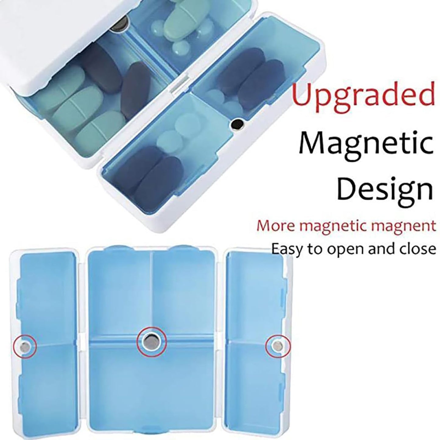 Magnetic Pill Organizer, 7 Compartments Portable Pill Case Travel Pill Organizer, Folding Design Pill Box for Purse Pocket to Hold Vitamins, Cod Liver Oil, Supplements, Medicine Box (1 Pc) - Springkart 