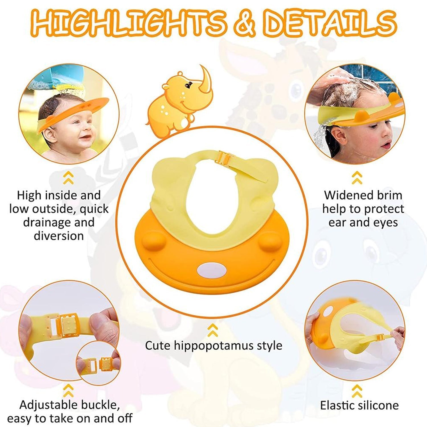 Shower cap for babies, silicone eye and ear protection