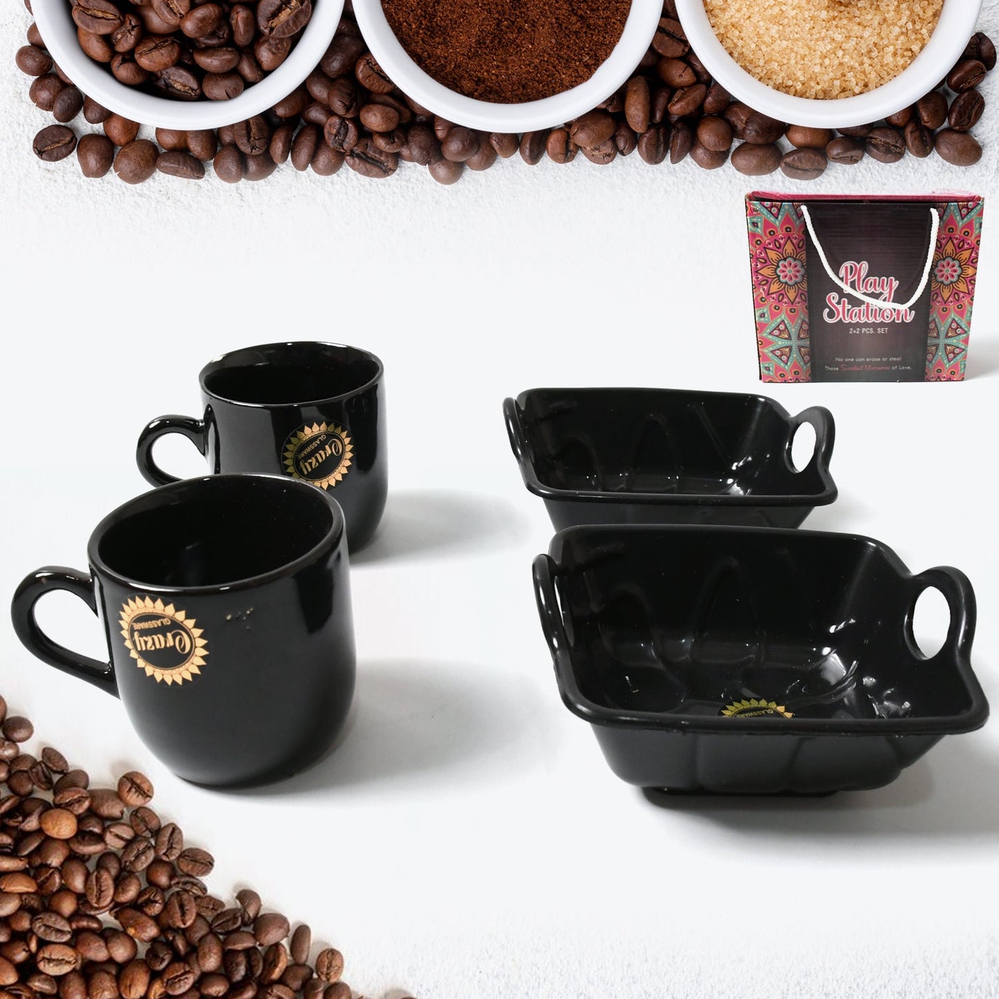 Play Station Ceramic Tea / cups / Mug Set With Handle Serving Bowl Milk Cup, Coffee Cup, Tea Cup, Breakfast Cup, Drinking Mug or Outdoor for Household, Gift for Birthday, Wedding Party (4 Pcs set) - Springkart 