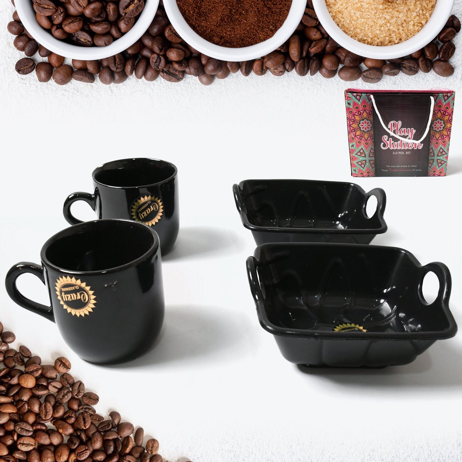 Play Station Ceramic Tea / cups / Mug Set With Handle Serving Bowl Milk Cup, Coffee Cup, Tea Cup, Breakfast Cup, Drinking Mug or Outdoor for Household, Gift for Birthday, Wedding Party (4 Pcs set) - Springkart 