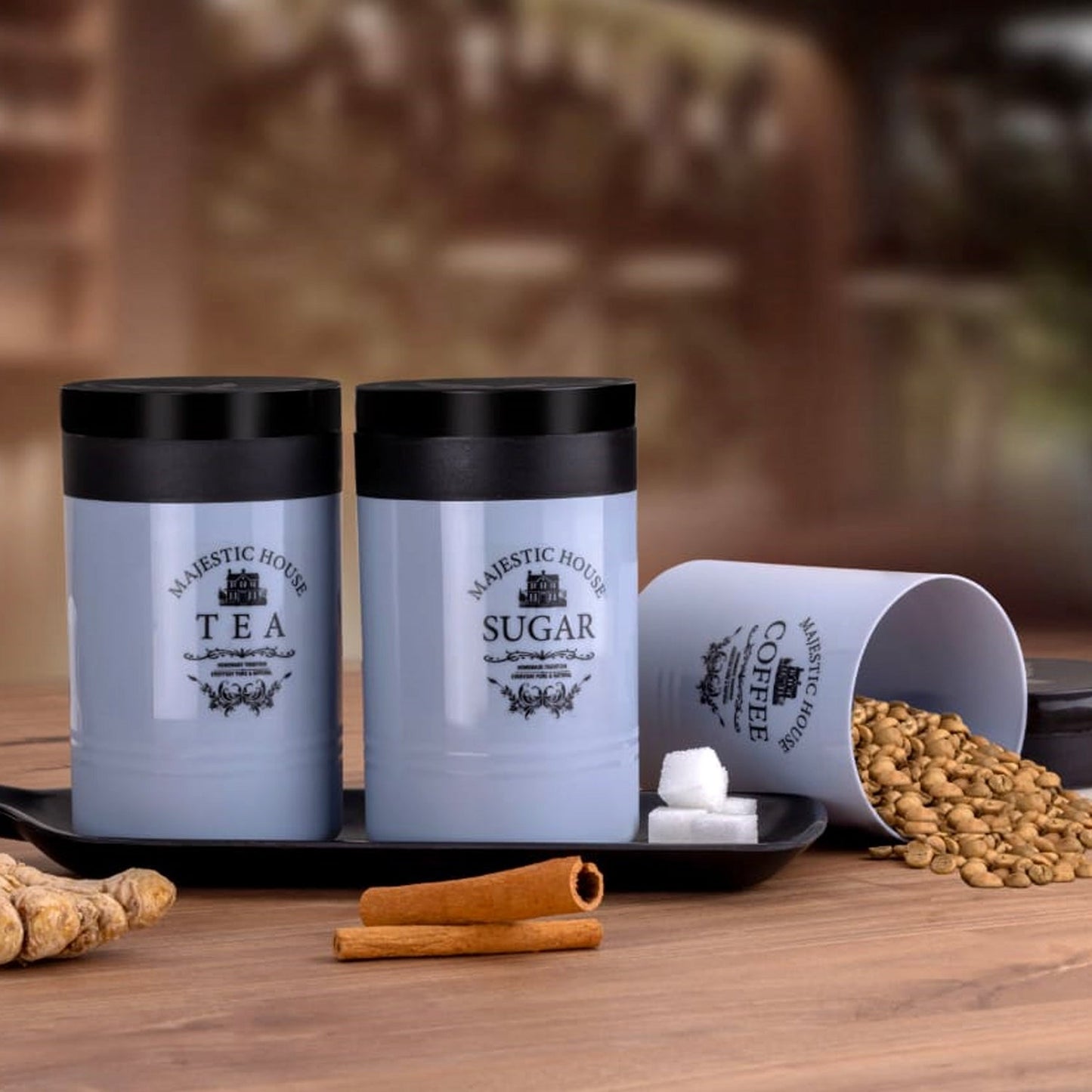 Accurate Seal Tea Sugar Coffee Container - 3 Pcs Plastic Damru Shaped Tea, Coffee, Sugar Canisters Jar, New Airtight Food Seal Containers for Salt, Dry Fruit, Grocery Multicolor (3 Pcs Set) - Springkart 
