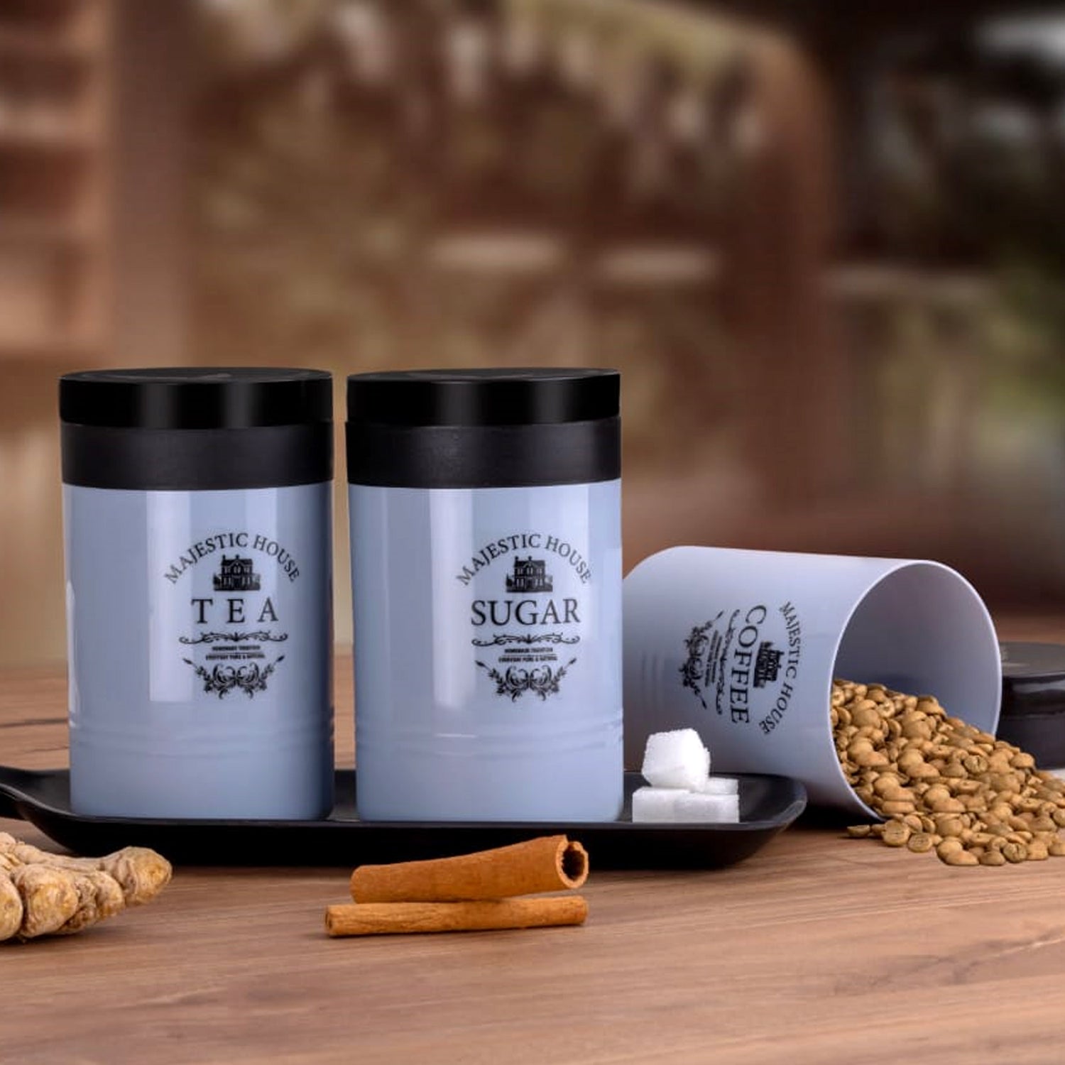 Accurate Seal Tea Sugar Coffee Container - 3 Pcs Plastic Damru Shaped Tea, Coffee, Sugar Canisters Jar, New Airtight Food Seal Containers for Salt, Dry Fruit, Grocery Multicolor (3 Pcs Set) - Springkart 