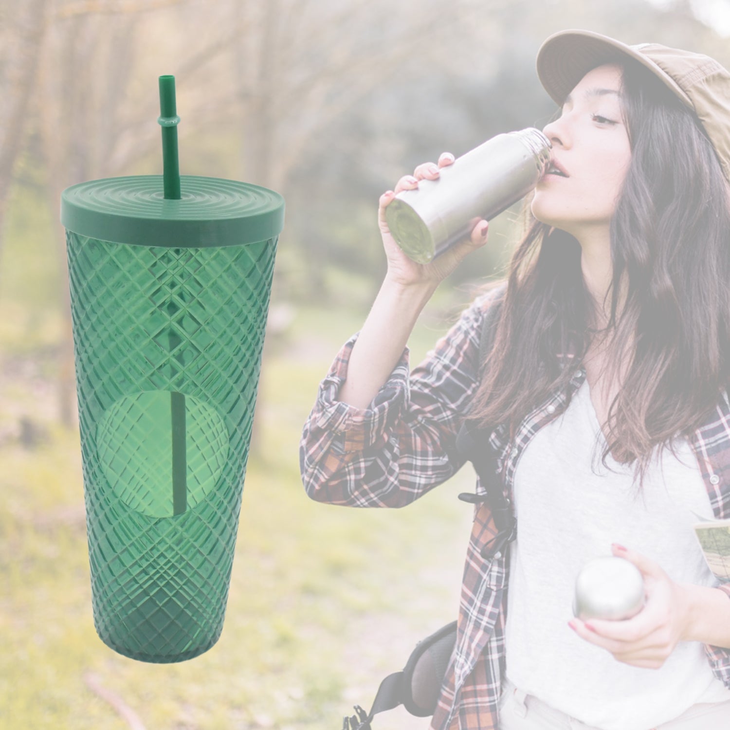 Cup with Straw & LED Lighting Reusable Matte Studded Tumbler with Leak Proof Lid Water Cup Travel Mug Coffee Ice Water Bottle Double Walled Insulated Tumbler BPA Free (1 Pc) - Springkart 