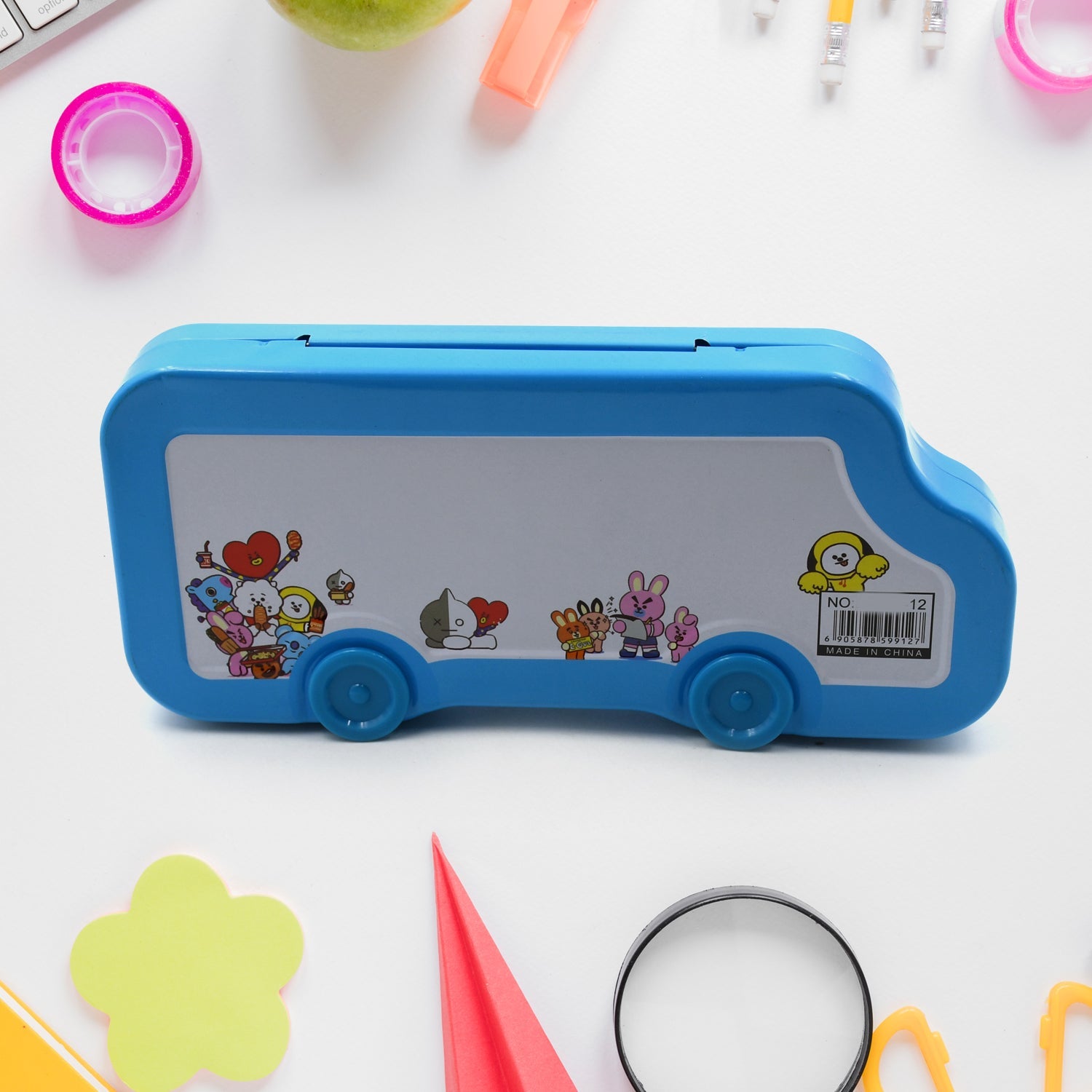 Bus Shape Compass Box for Boys, Kids School Accessories | Pencil Box with Wheels for Girls and Kids, String Operated Case Students School Supplies - Stationery Set Organizer Birthday Return Gift for Kids - Springkart 
