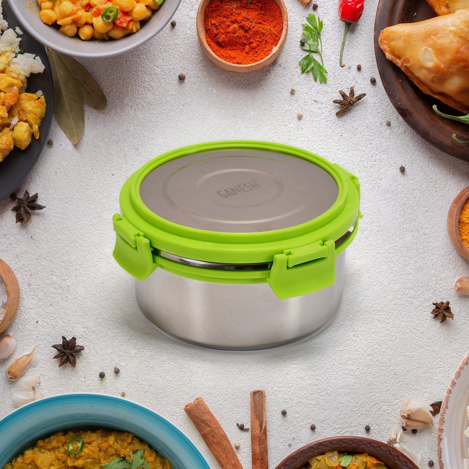Ganesh Solo round 400 Stainless Steel Leak proof airtight Lunch Pack for Office & School Use - Springkart 