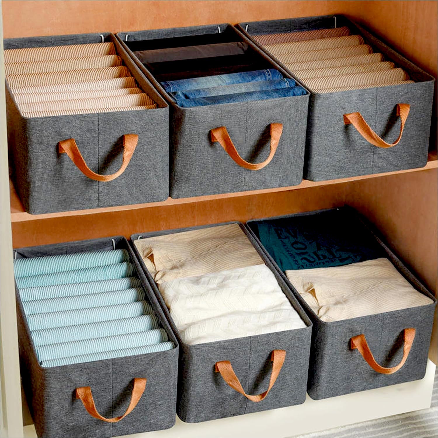 FOLDABLE STORAGE BOX WITH LID AND HANDLES, COTTON AND LINEN STORAGE BINS AND BASKETS ORGANIZER FOR NURSERY, CLOSET, BEDROOM, HOME (45 Cm) - Springkart 