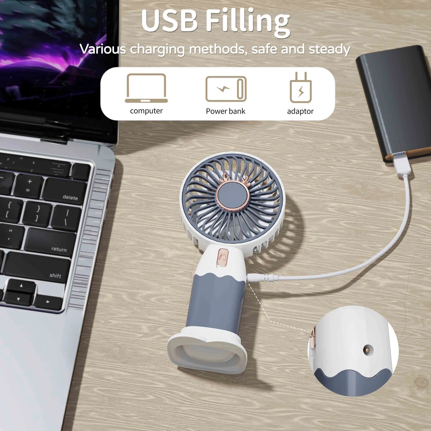 Mini Fan Rechargeable Table Fan Handheld Fan USB Fan Desk Fan Cooling Fan For Home , Office , Car, & Multi Use Fan (Battery Not Include) - Springkart 