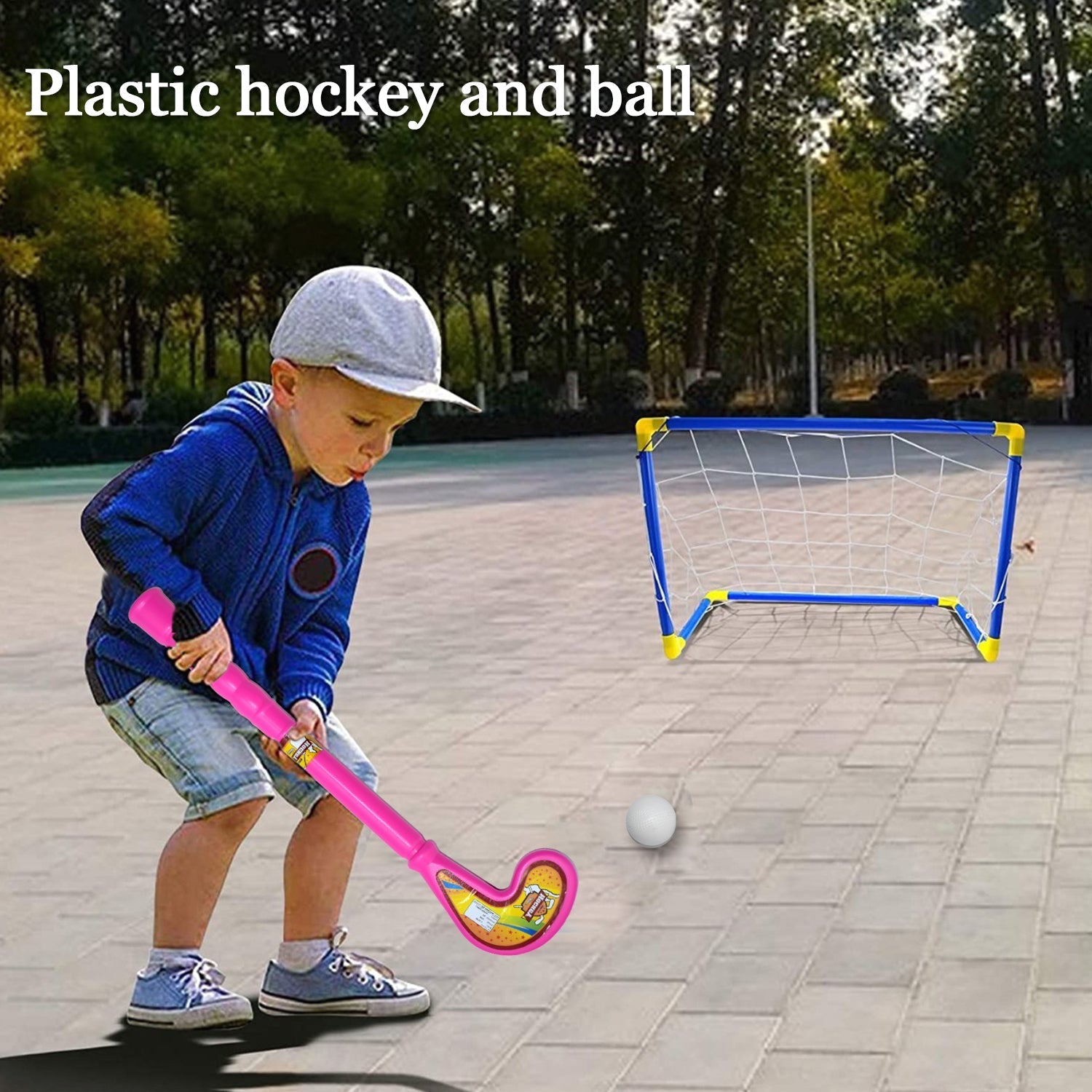 Combo of Light Weight Plastic Bat, Ball & Hockey for Kids, Boys, Indoor, Outdoor Play - Springkart 