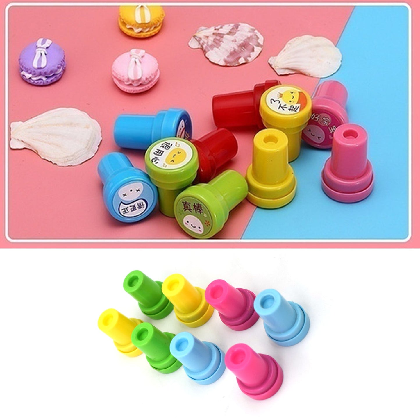 Emoticon Stamps 8 pieces in Round Shape Stamp for Kids Theme Stamps for School Craft & Prefect Gift for Teachers, Parents and Students (Multicolor) - Springkart 
