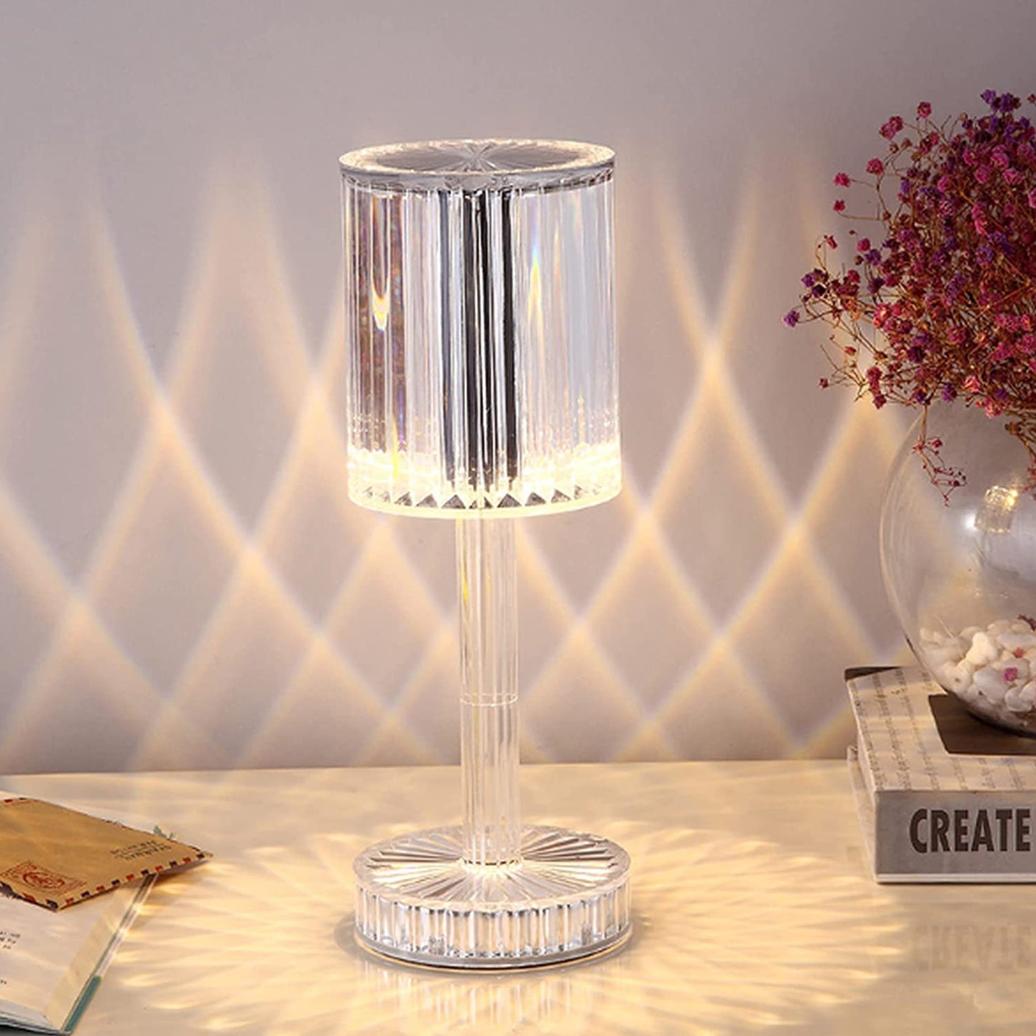 Crystal Table Lamp , Touch Control Atmosphere Nightstand Lamp With USB Charging Line - Springkart 