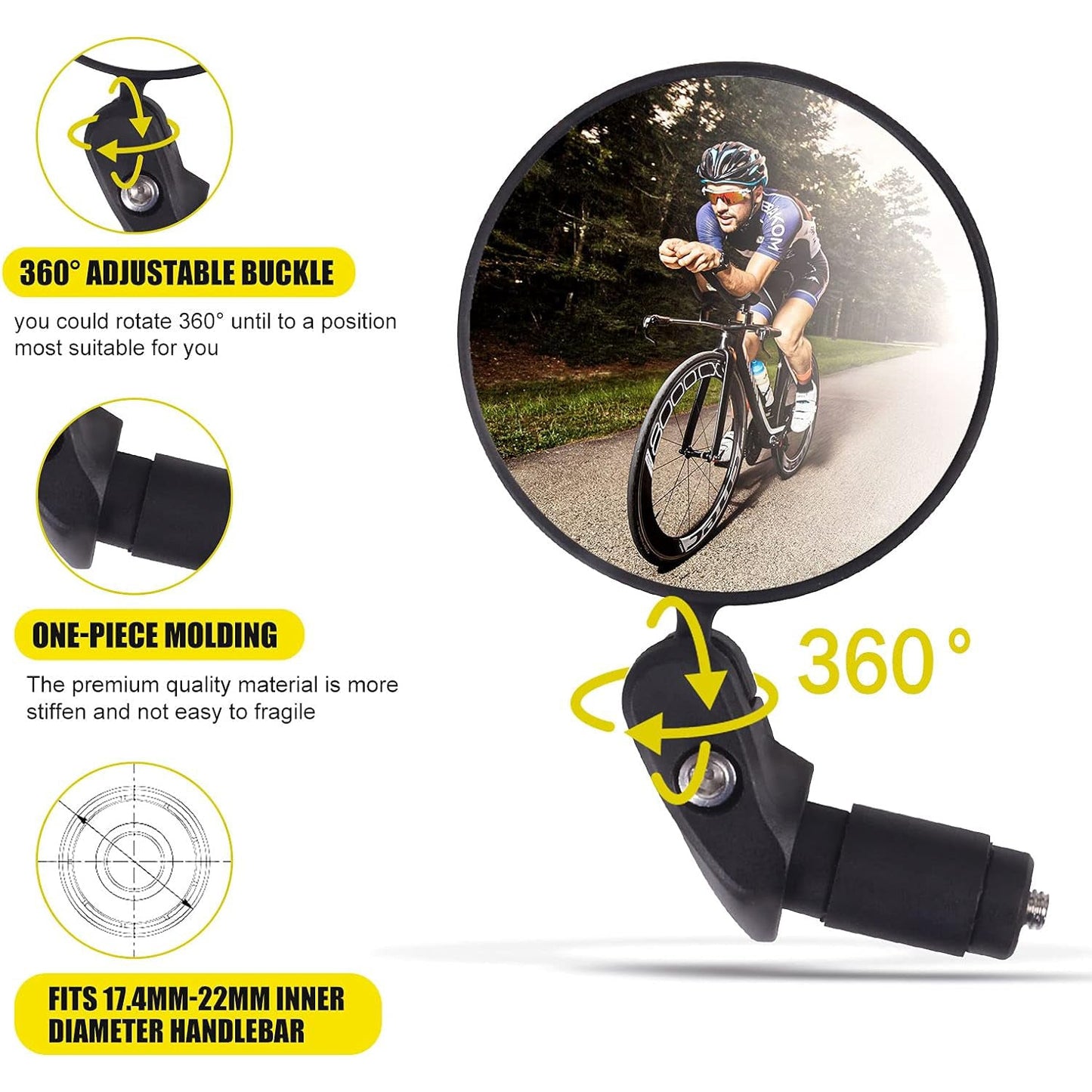 Bar End Bike Mirror, Safe Rearview Mirror 360° Rotatable & Foldable Safety Bicycle Rear View Mirror, Mirror Durable Bike Mirror (1 Pc) - Springkart 