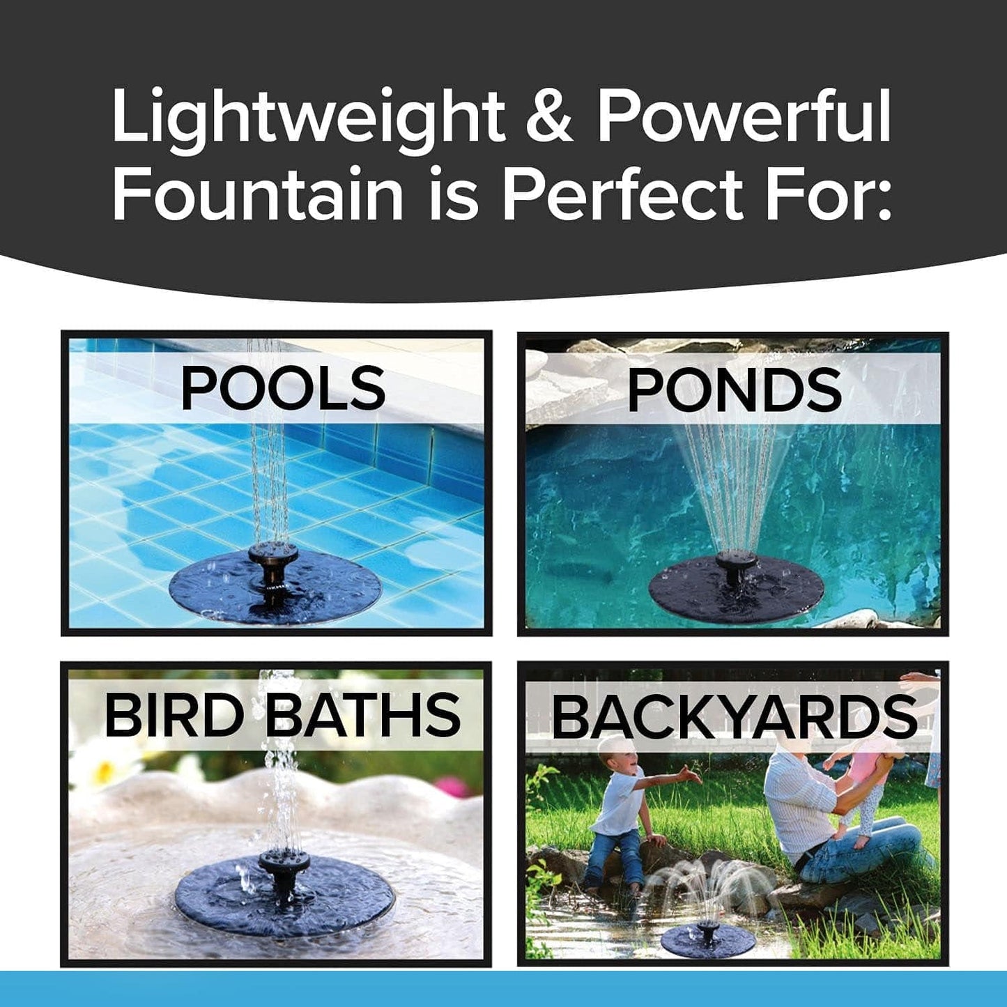 Fast Fountain by Pocket Hose - Solar-Powered - Instantly Adds a Water Feature Virtually Anywhere - 5 Spray Modes - No Installation or Batteries Required - Great for Bird Baths, Pools, Pond & More (1 Pc) - Springkart 