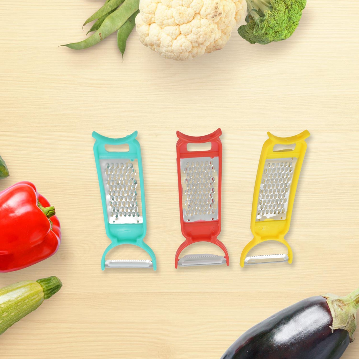 Kitchen 3 in 1 Multi Purpose Vegetable Peeler Grater Cutter for Food Preparation Kitchen 3 in 1 Multi Purpose Vegetable Peeler Grater Cutter for Food Preparation (12 Pc Set) - Springkart 