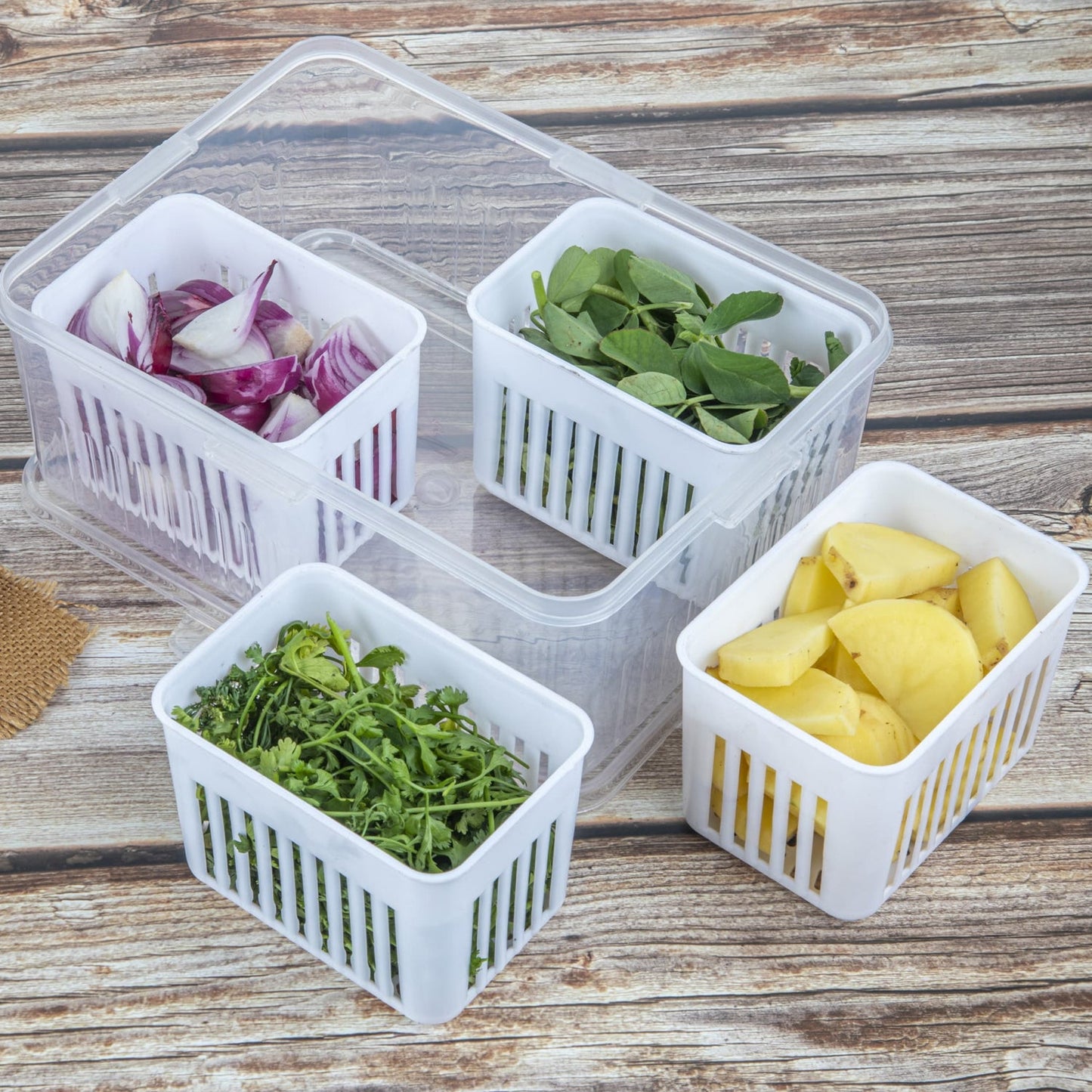 Fridge Storage Boxes Freezer Storage Containers, Container for Kitchen Storage Set, Storage in Kitchen, Vegetable Storage, Draining Crisper Refrigerator Food Box (1 Pc) - Springkart 