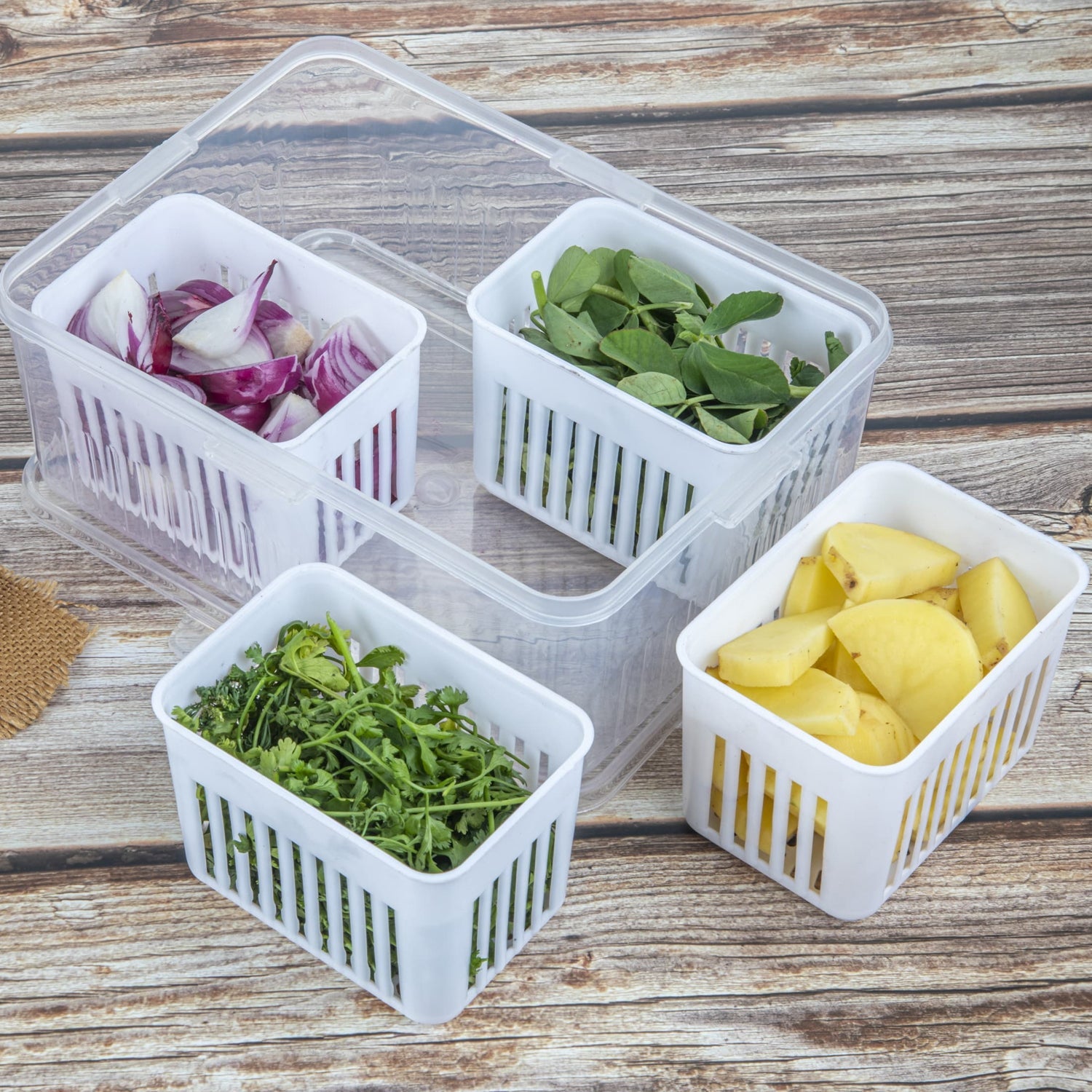 Fridge Storage Boxes Freezer Storage Containers, Container for Kitchen Storage Set, Storage in Kitchen, Vegetable Storage, Draining Crisper Refrigerator Food Box (1 Pc) - Springkart 