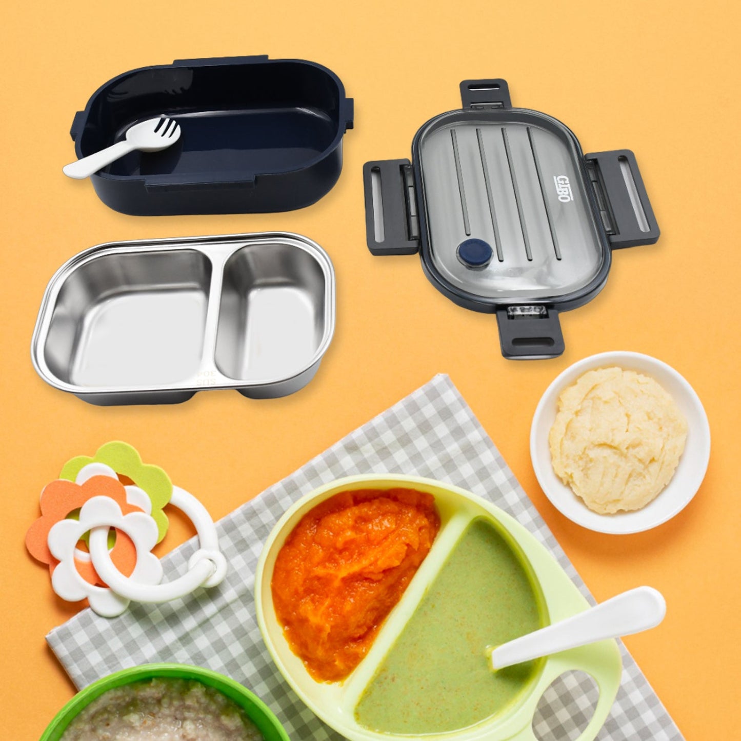304 Stainless Steel Thermal Lunch Box Leakproof Food Storage Containers, 2-Compartment Lunch Box, Lunch Box for Boys, Girls, Kids, School & Office (500ML) - Springkart 
