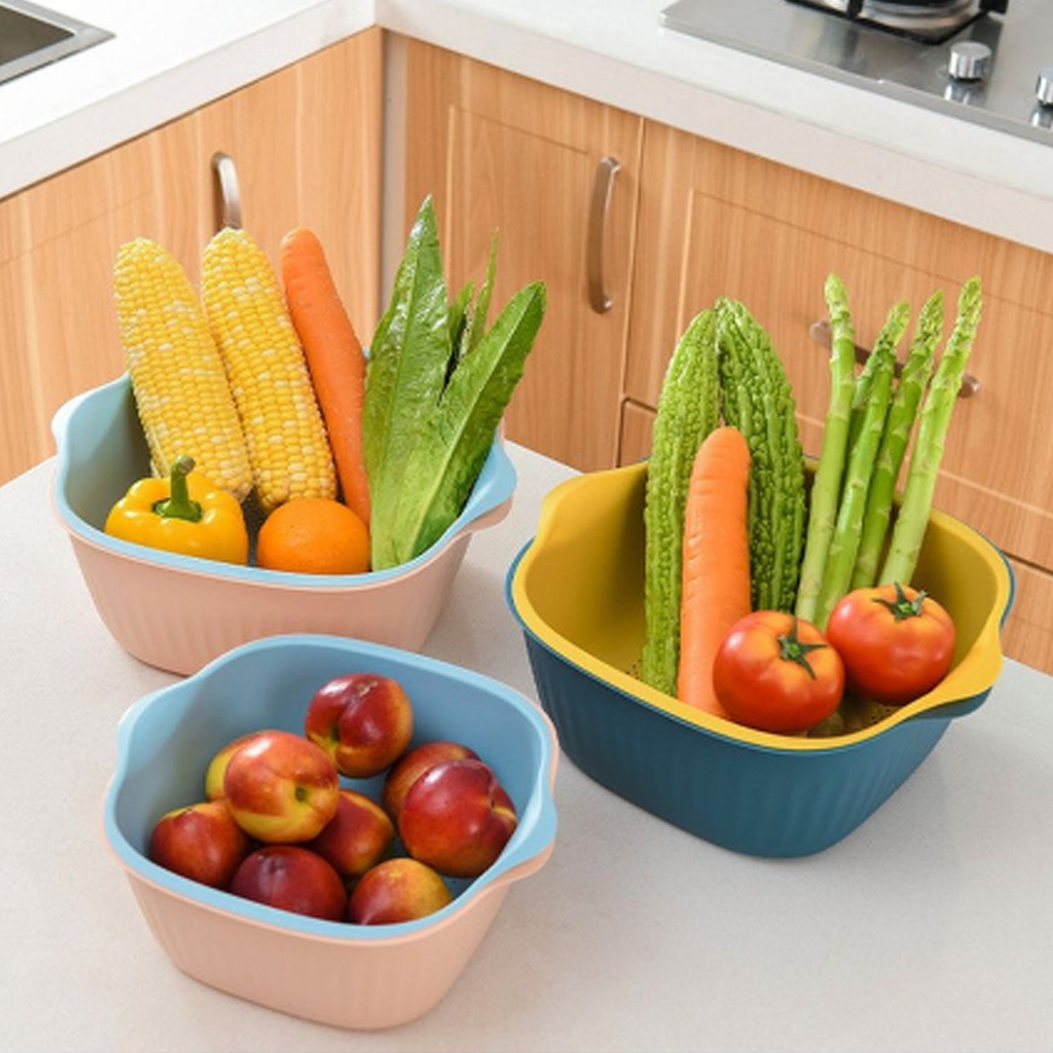 KITCHEN BOWL PLASTIC WASHING BOWL AND STRAINER DRAINER BASKET FOR HOME & KITCHEN USE (2 Pcs Set) - Springkart 