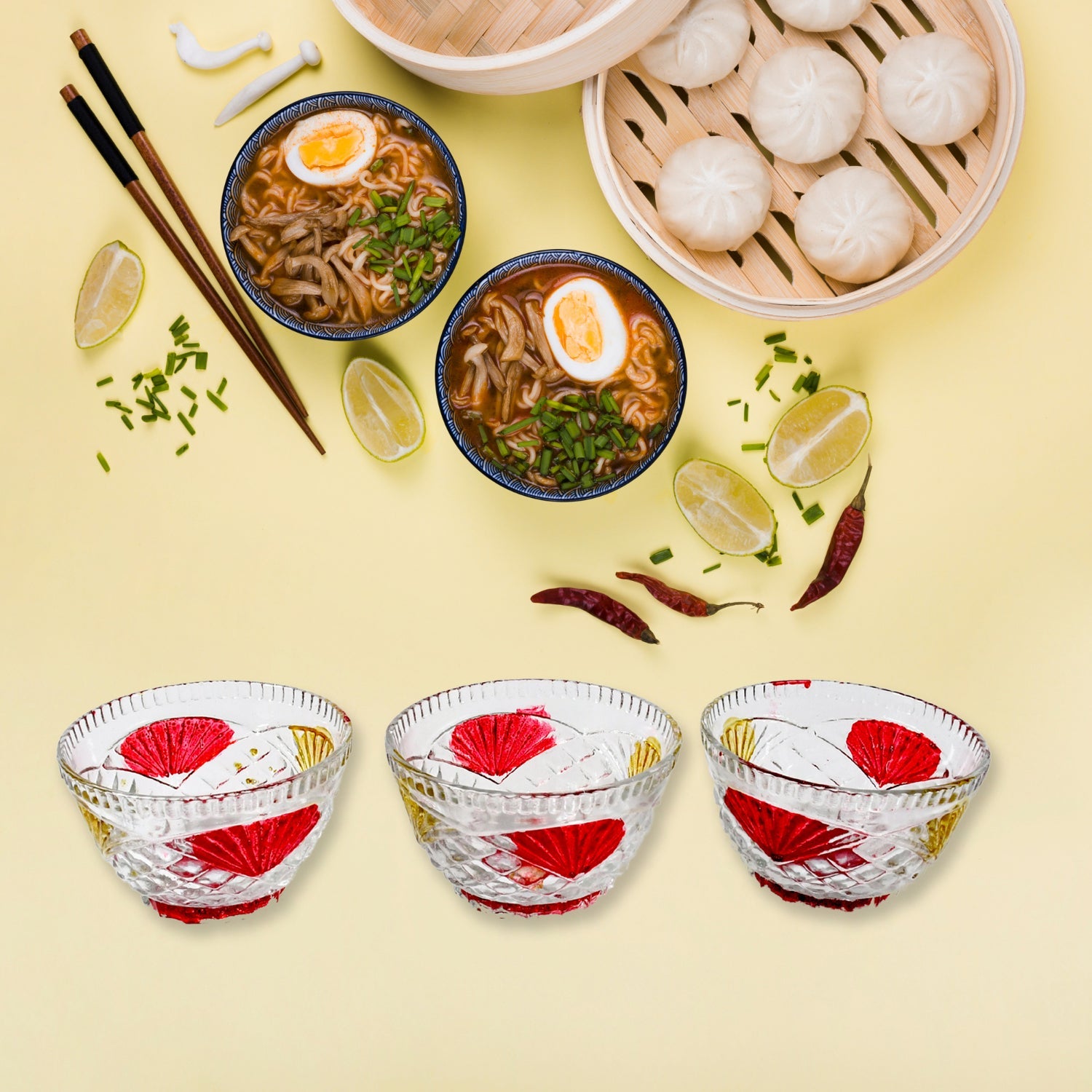 Rose glass Multipurpose Pudding / Dessert / Ice Cream Bowl Set for Home use, Home & Kitchen Serving Bowl for Sundae, Sweets, Snacks, Fruit, Pudding, Nuts or Dip, Serving Bowls 6 Medium & 1 Big Bowl (Set of 7 pc) - Springkart 