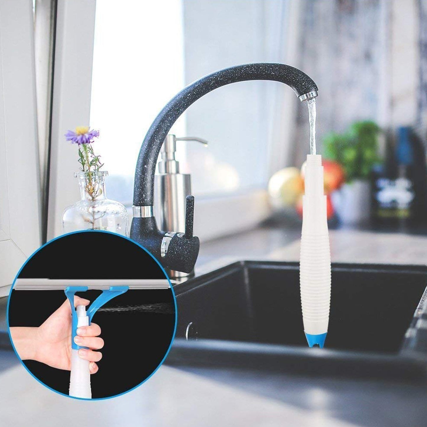 All-in-One Cleaning Brush: Spray, Wash, & Wipe (Windows, Glass, Car) (1 Pc) - Springkart 