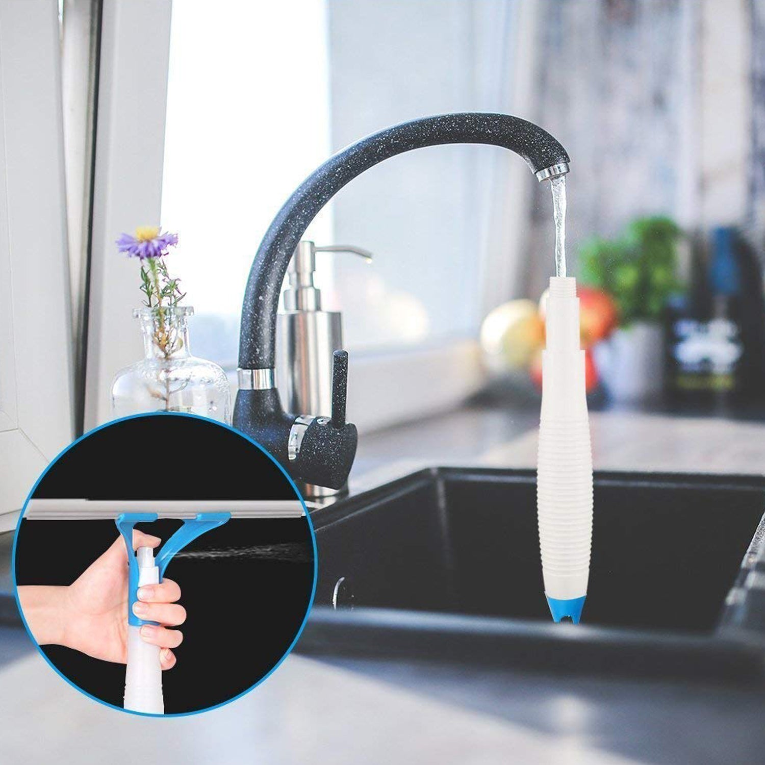 All-in-One Cleaning Brush: Spray, Wash, & Wipe (Windows, Glass, Car) (1 Pc) - Springkart 