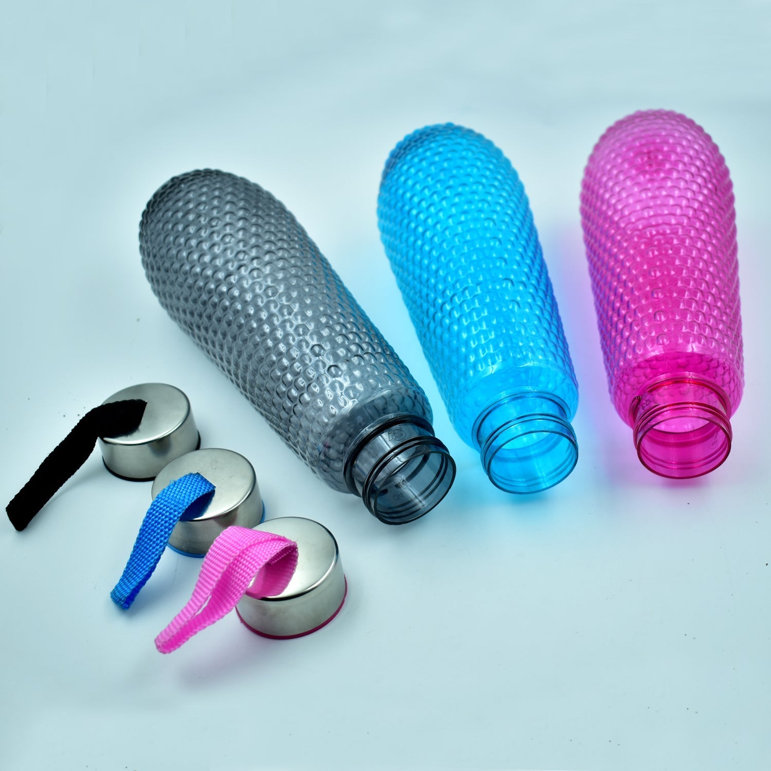 Plastic Fridge Water Set With Steel Finish Cap (3 Pieces 1 litre) - Springkart 
