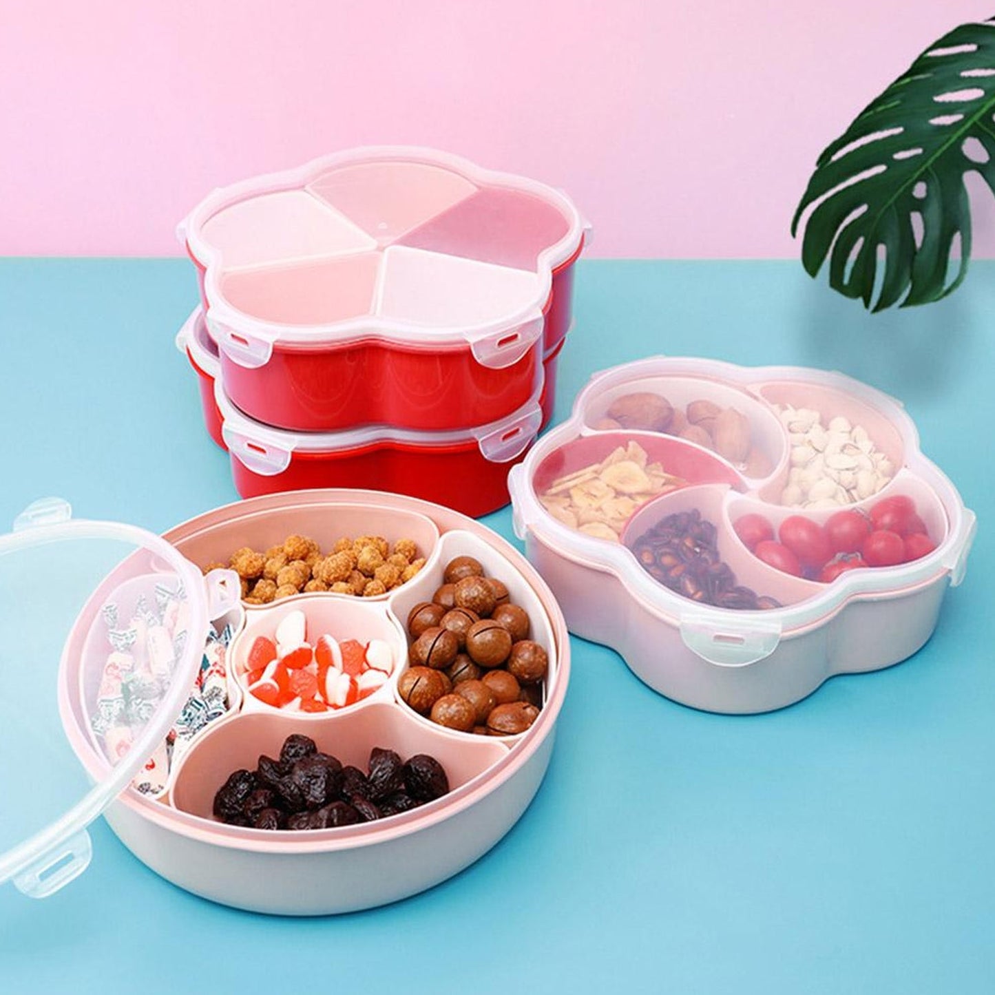 5Compartments Party Food Storage Snack Nuts Box For Peanuts Fruits and Candy Box For Home & Kitchen Use - Springkart 