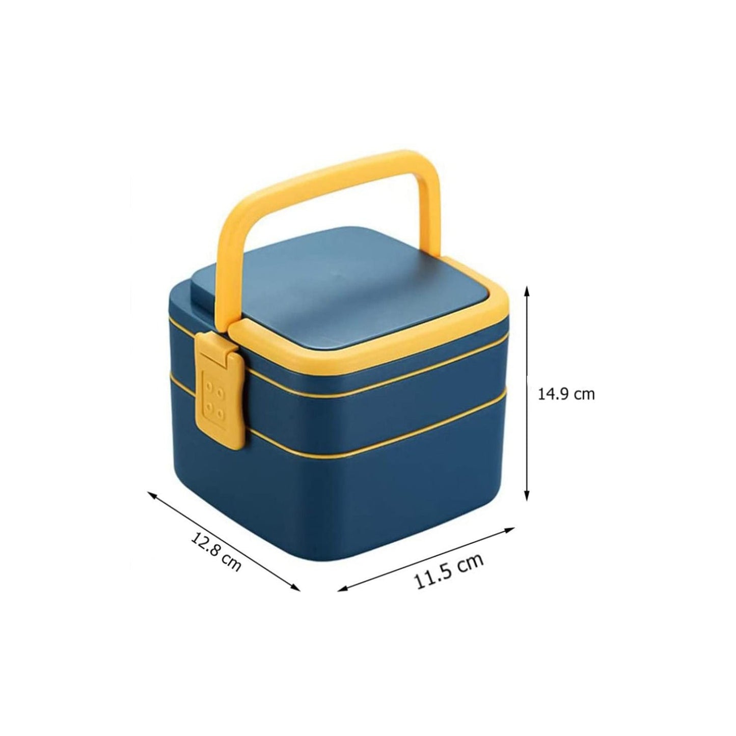BLUE DOUBLE-LAYER PORTABLE LUNCH BOX STACKABLE WITH CARRYING HANDLE AND SPOON LUNCH BOX , Bento Lunch Box - Springkart 