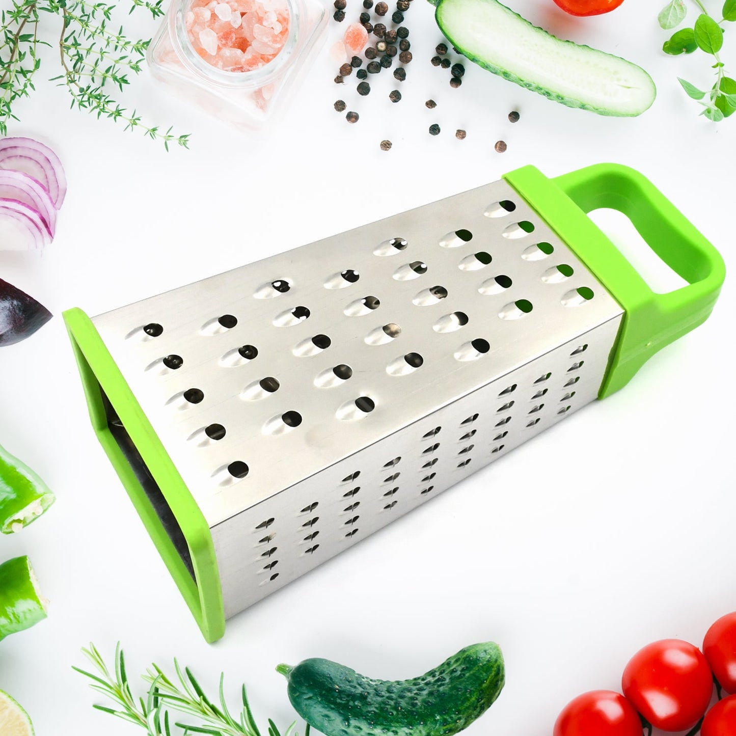 Miracle 5 In 1 Multifunctional Stainless Steel, Cheese Grater With Handle Stainless Steel Material Food Grater For Carrot, Cheese, Panner, Lemon or orange Peel and other Vegetable & Fruit   - Springkart 