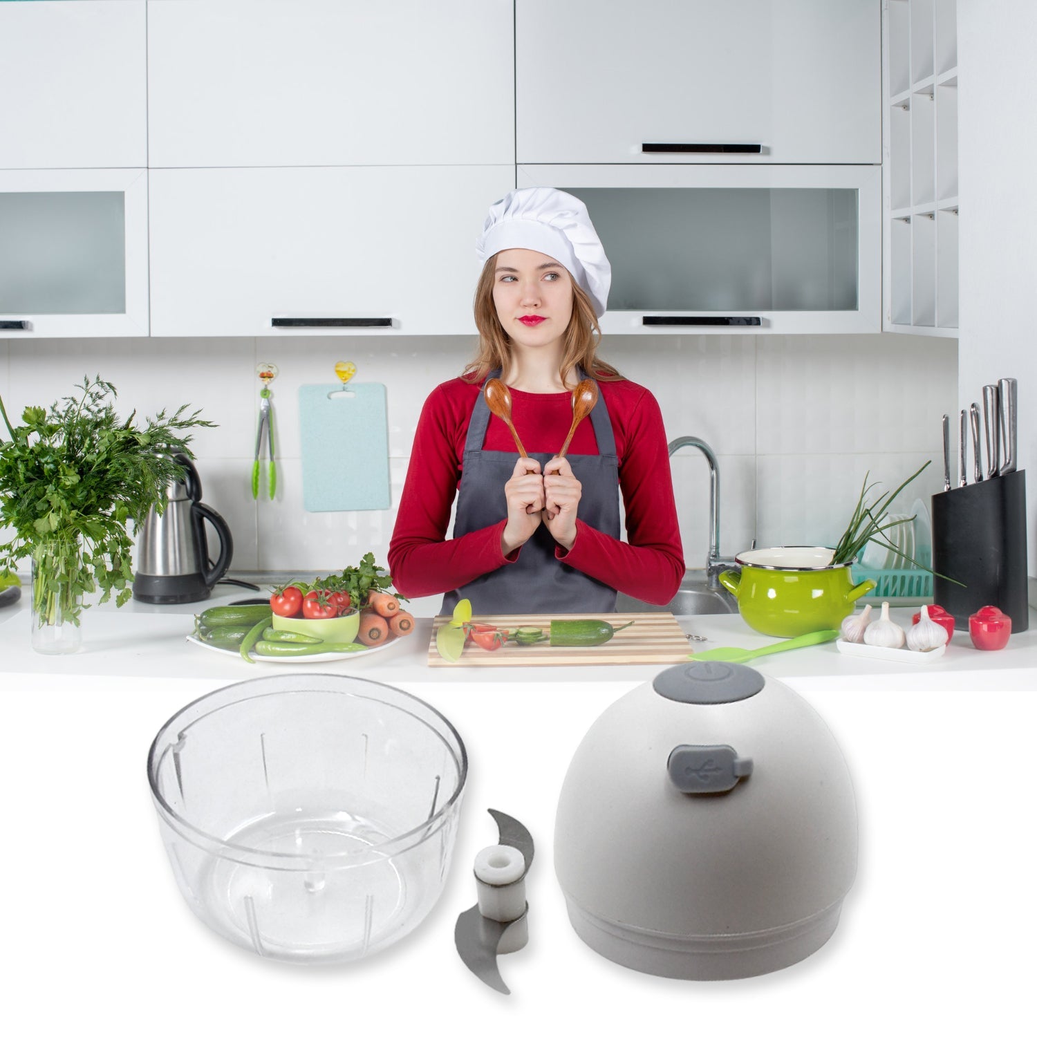 Chopper for Kitchen Electric, Rechargeable Garlic Chopper, Cordless Mini Food Processor, Portable Food Chopper with Detachable Stainless Steel Blade for Garlic, Ginger, Onion, Meat (200ML) - Springkart 