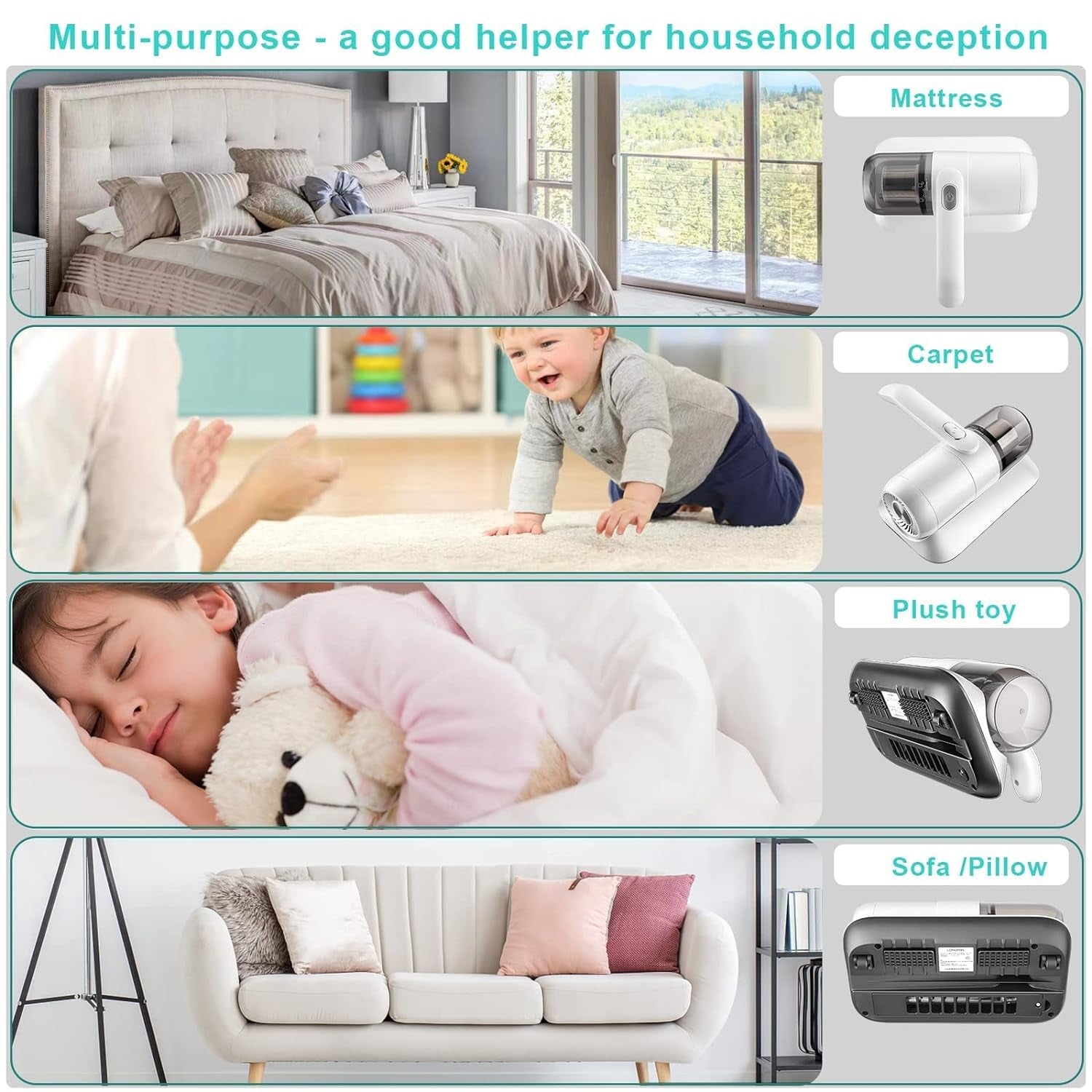 Powerful Suction Portable Handheld Vacuum Cleaner - Low Noise Vacuum Cleaner for Bed - Cordless Vacuum Cleaner for Car Seat Crevices Pillows, Mattresses, Sofas Wireless Anti Dust and Mite Cleaner - Springkart 