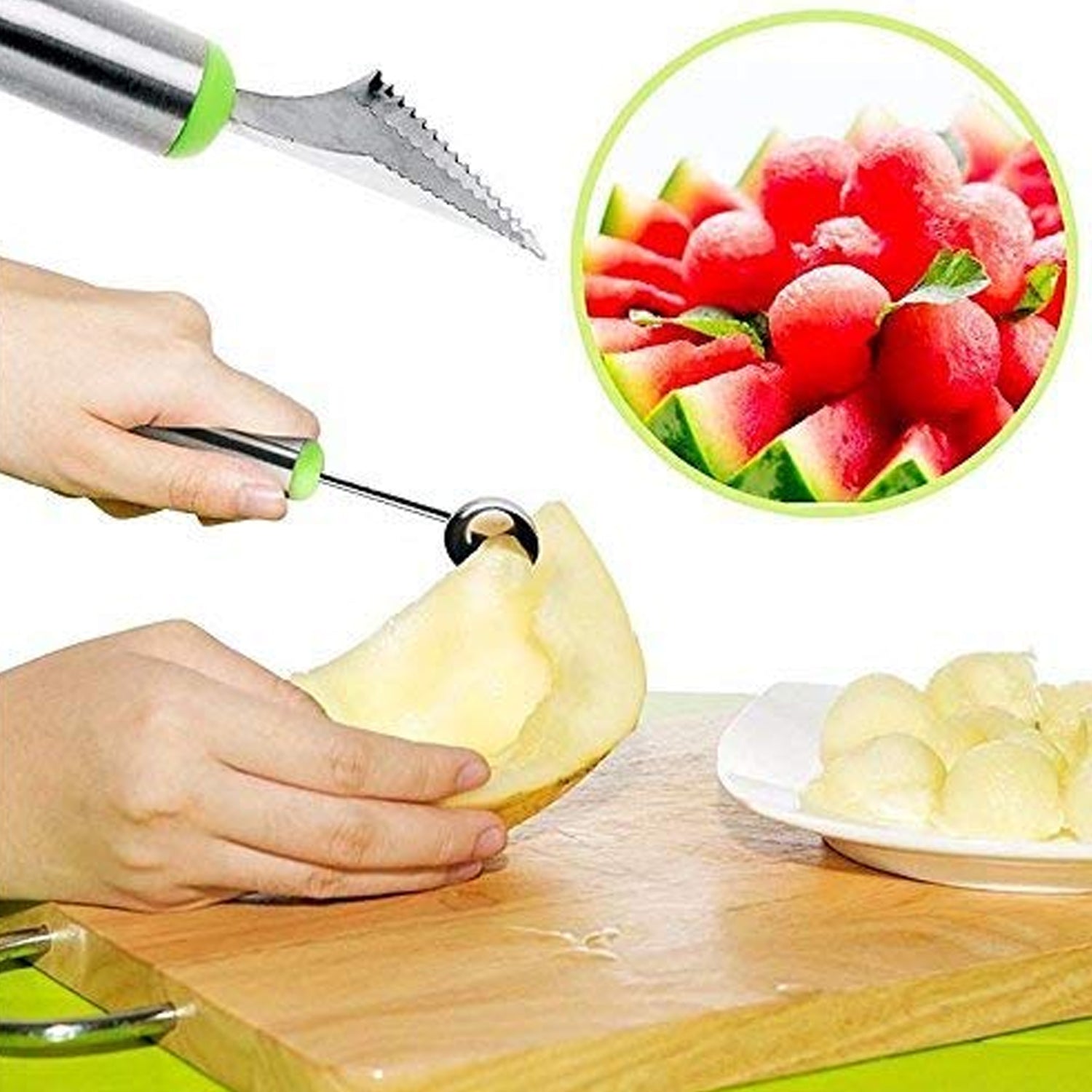 Multifunctional 2 in 1 Melon Baller - Stainless Steel Dig Scoop with Fruit Carving Knife. - Springkart 