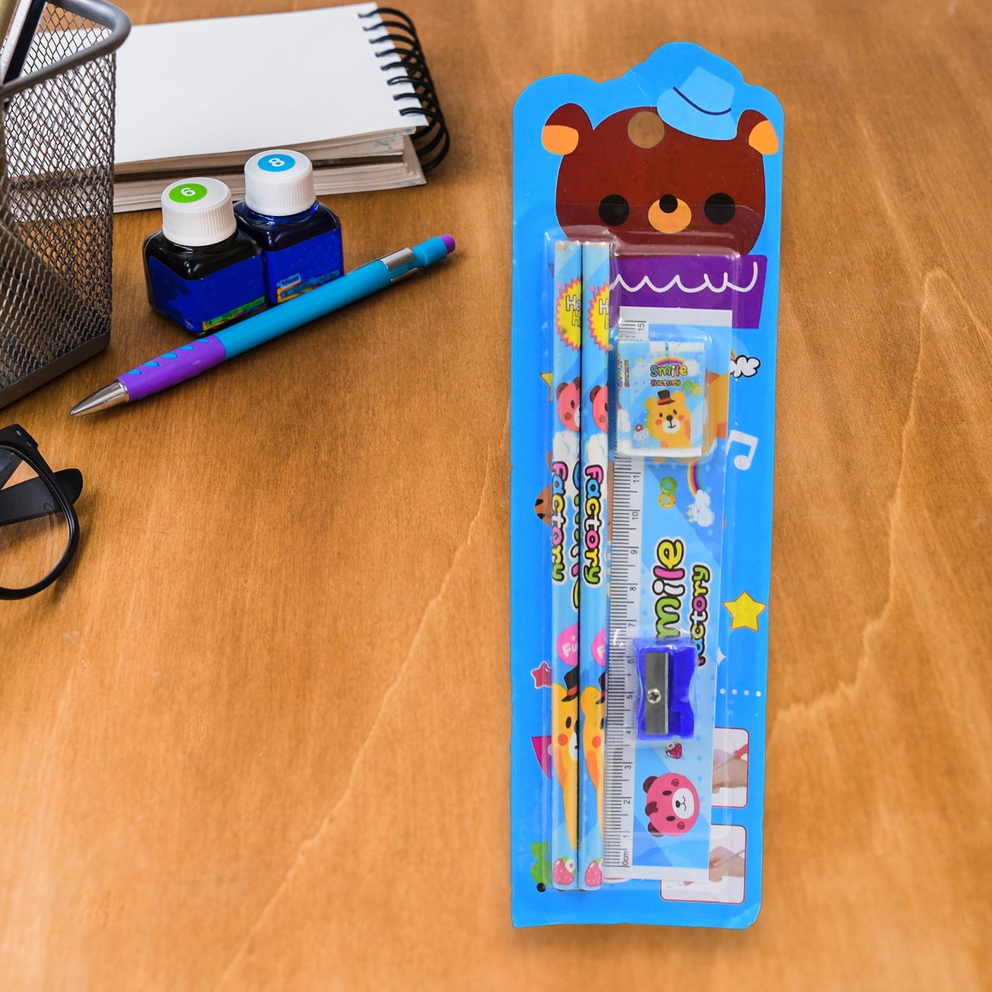 Cartoon Wooden Pencil Set for Kids Boys Return Gifts Birthday Party Space Stationary Set Pencil Eraser Sharpener Combo Kit for Kids Boys (Mix Color / 1 Set) - Springkart 