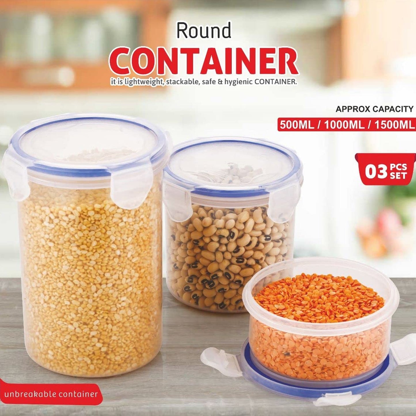 Leakproof & Airtight: 3 Pc Round Food Storage Set (500ml-1500ml) - Springkart 