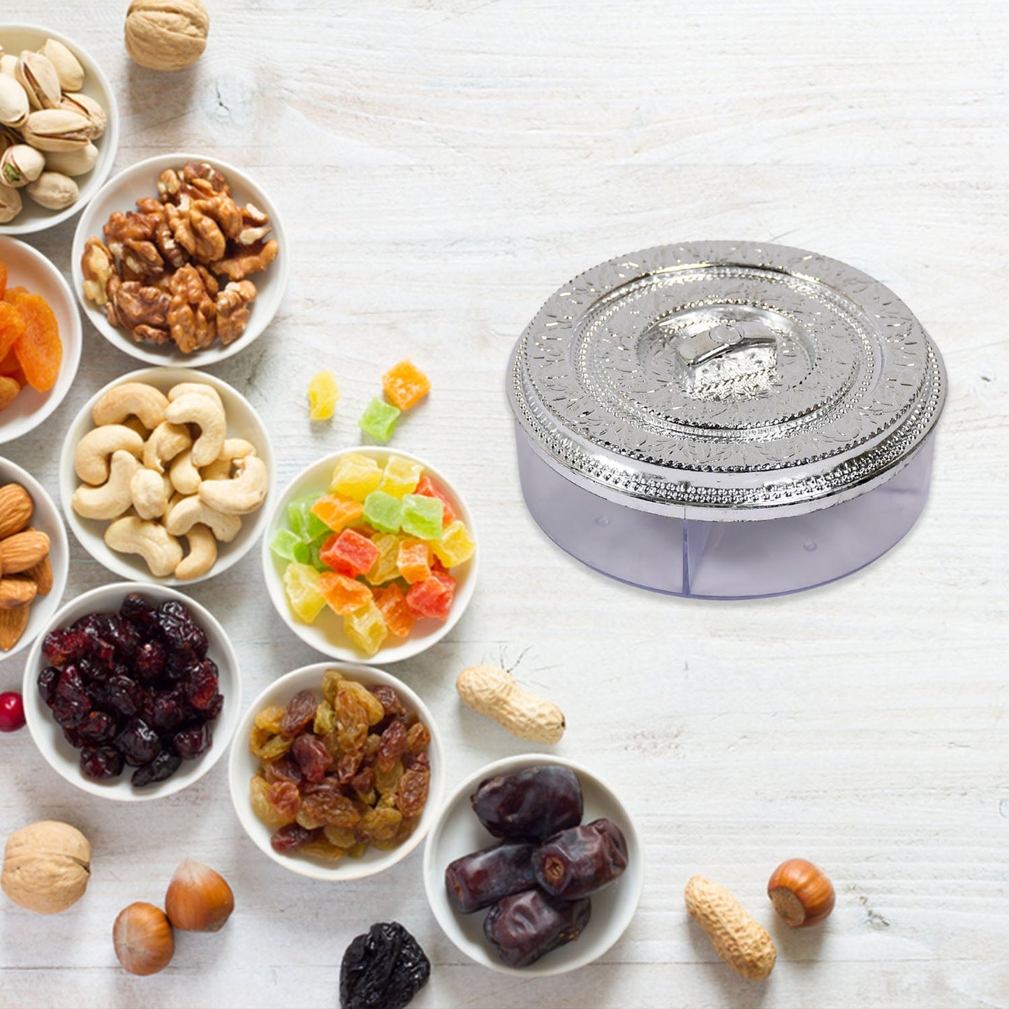 Round Smiley Multi Purpose 4 Compartment Box For Home & Kitchen Use - Springkart 