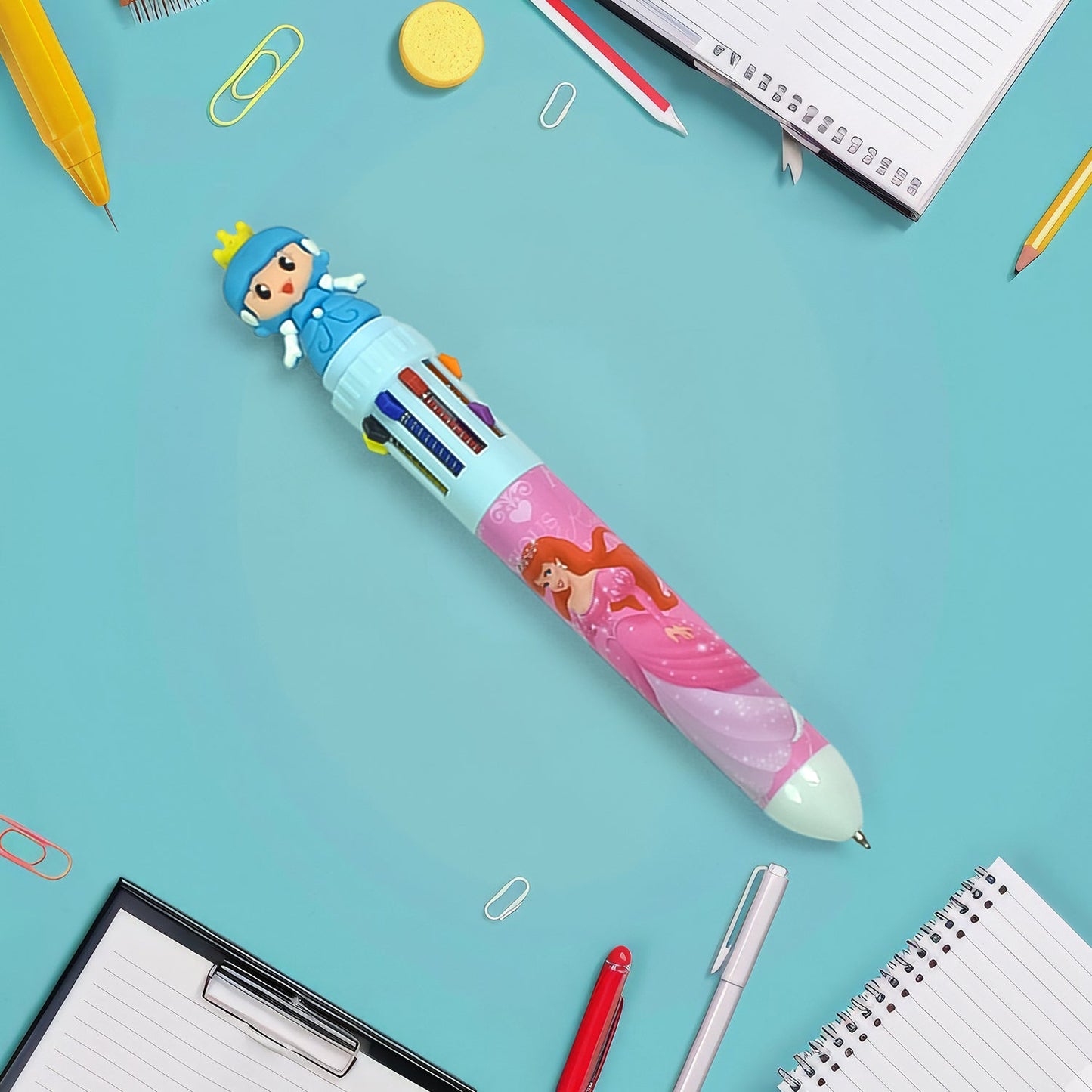 Kids 10-in-1 Color Pens Ballpoint Pen Set for Kids Cartoon Head Writing Pen for School Office Stationary Kit, Teddy Bear (1 Pc) - Springkart 