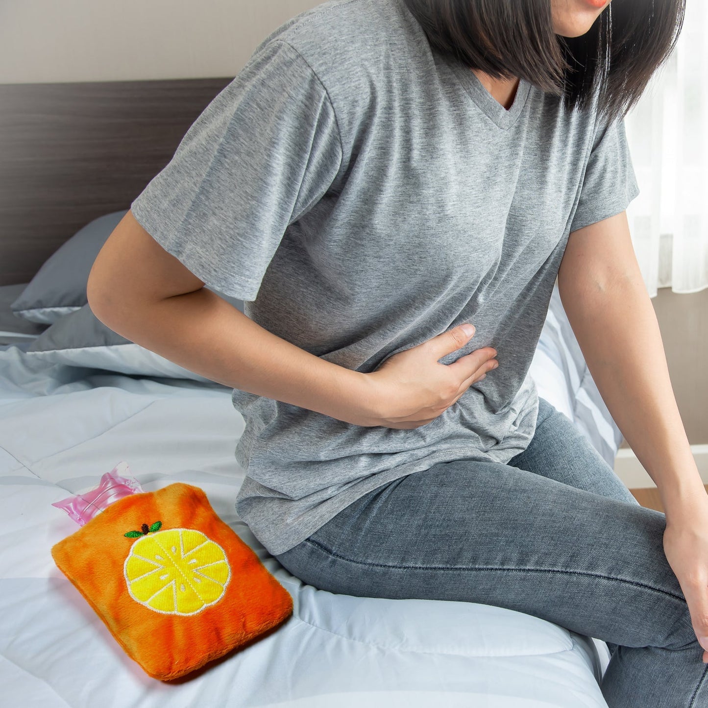 Orange small Hot Water Bag with Cover for Pain Relief, Neck, Shoulder Pain and Hand, Feet Warmer, Menstrual Cramps. - Springkart 