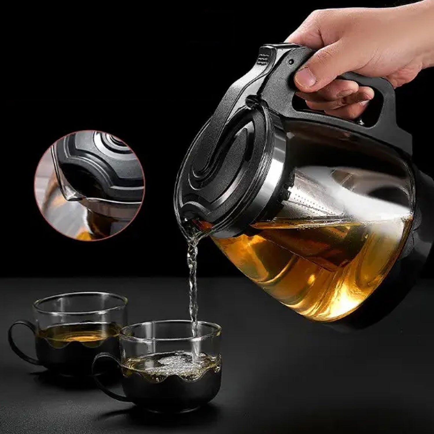 Flame Proof Glass Kettle & Cup Set With Strainer High Quality Kettle Set For Home & Café Use  (4 Cup & 1 Kettle) (24 Pc MOQ) - Springkart 